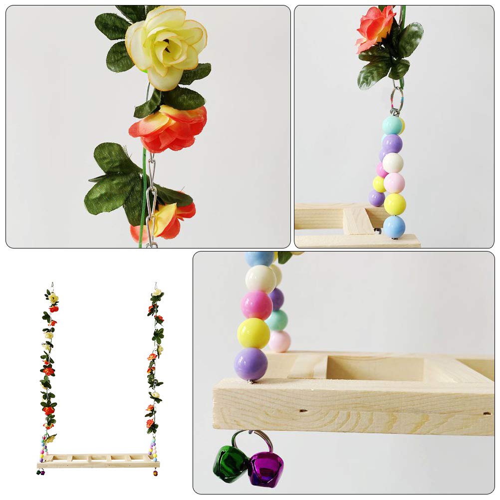 Baluue Large Wooden Bird Swing Stand - Chew Toy for Parrots, Cockatiels & Large Birds - Stainless Steel Cage Accessory for Play & Exercise - Perfect for Parrot Cages & Aviaries