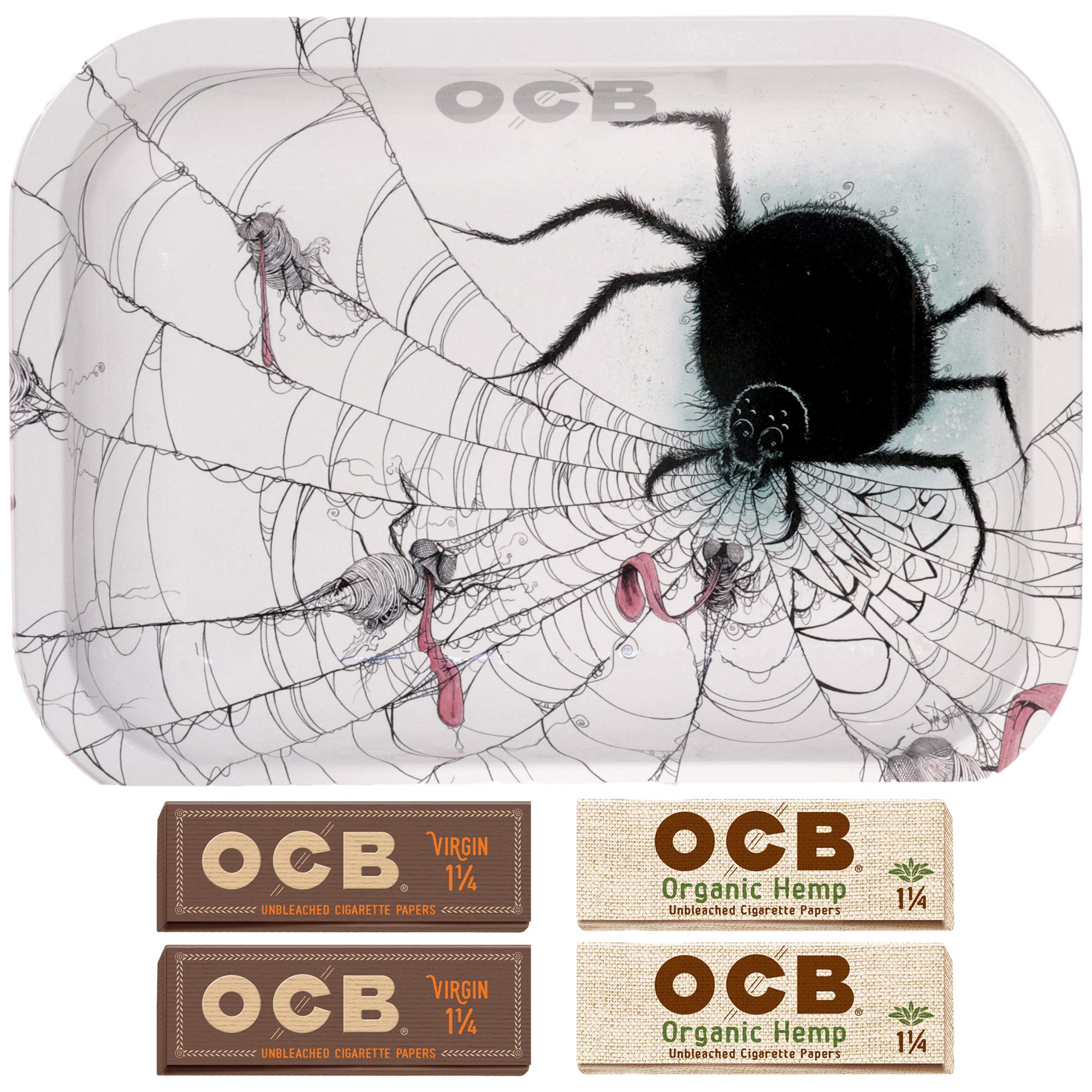 Premium OCB Spider Rolling Tray with 4 OCB 1 1/4 Rolling Papers - Compact Rolling Tray for Herbs & Tobacco - Perfect for Rolling, Organizing & Smoking at Home or Outdoors