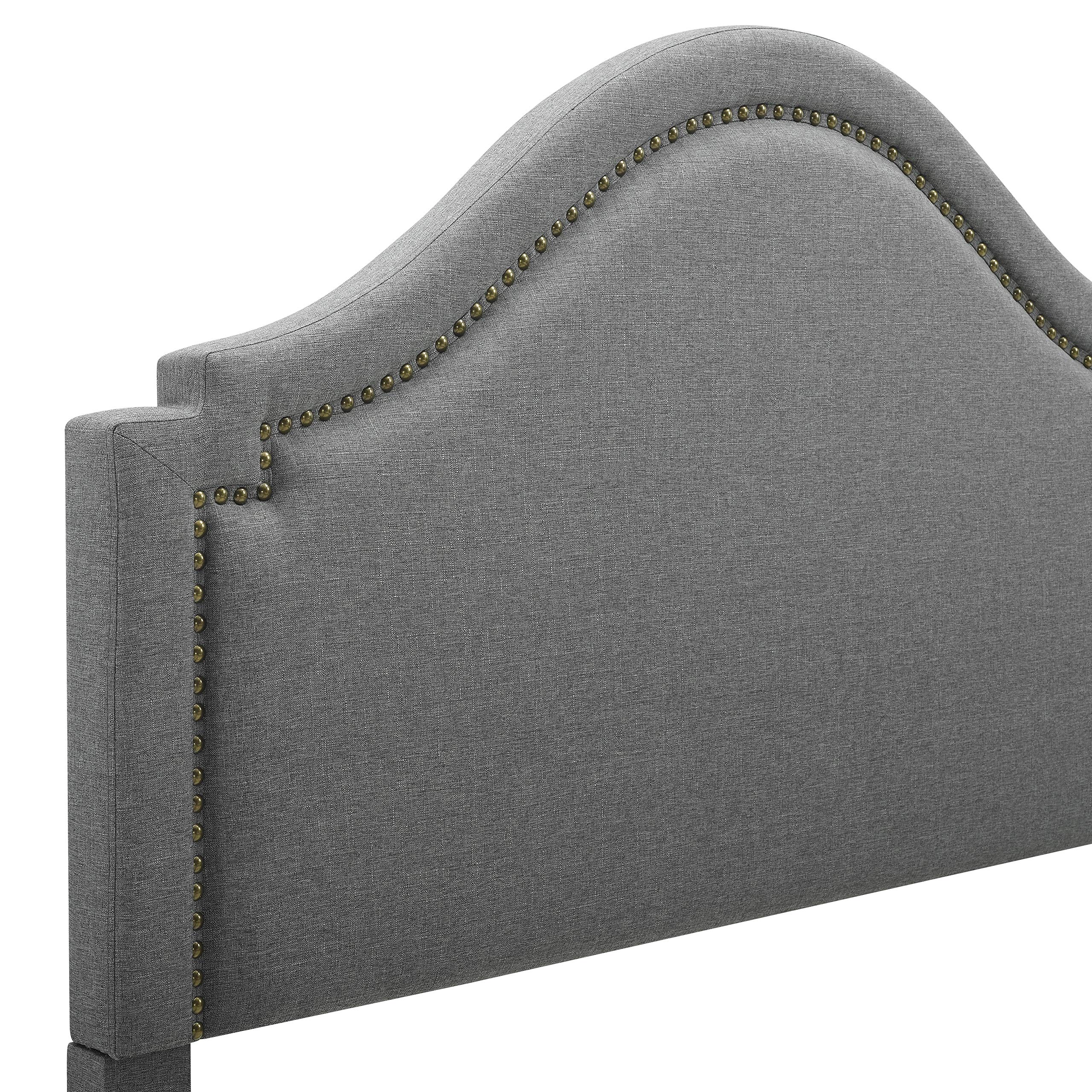 Roundhill Furniture LIDA Upholstered Panel Bed with Nailhead Trim - King Size Gray Upholstered Bed Frame for Master Bedroom | Elegant Bedroom Furniture with Tufted Headboard