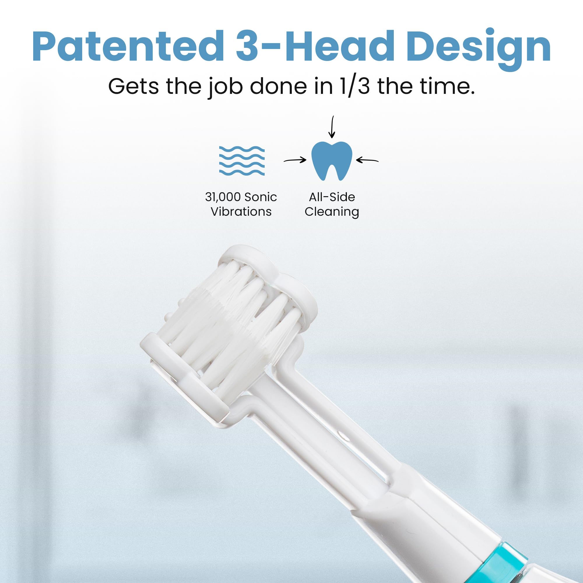 Triple Bristle GO | Portable AA Battery Sonic Toothbrush for Travel & Home Use | 3 Brush Modes (Whitening, Sensitive, Gum Care) | Gentle Cleaning for Autistic & Special Needs Adults/Kids | Teeth Whitening & Oral Care | Perfect for Daily Use, Camping & On-the-Go