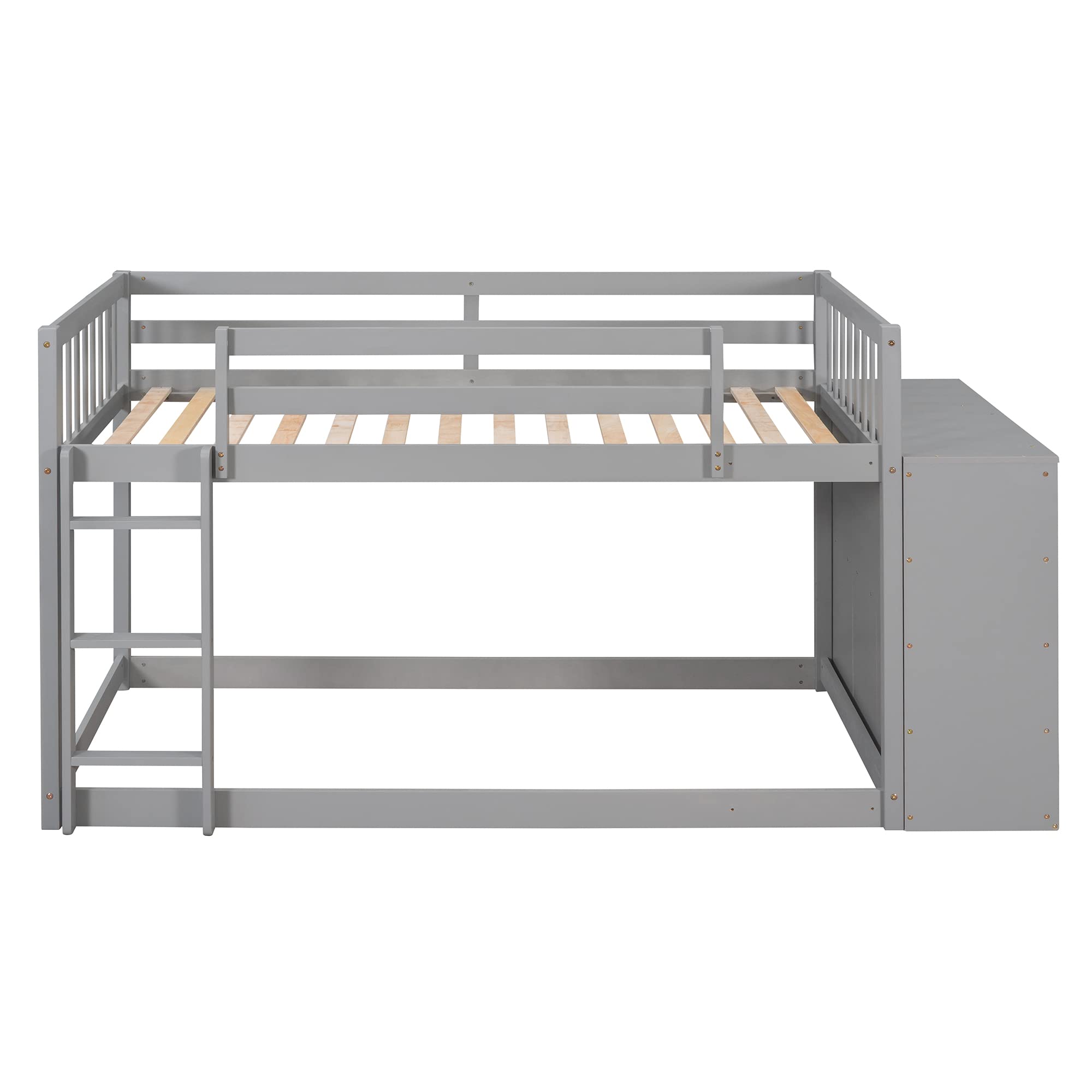 Twin Over Twin Bunk Bed with Storage - Solid Wood Bunk Bed with 4 Drawers & 3 Shelves - Space-Saving Kids, Teens & Adults Bunk Bed (Gray) | Perfect for Small Bedrooms, Guest Rooms & Vacation Homes