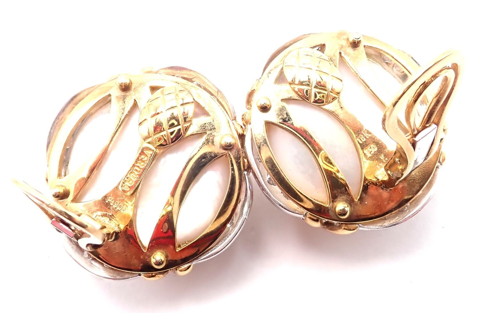 Authentic Vintage Verdura 18k Yellow Gold Mabe Pearl Diamond Large Earrings - Luxury Statement Jewelry for Weddings & Special Occasions