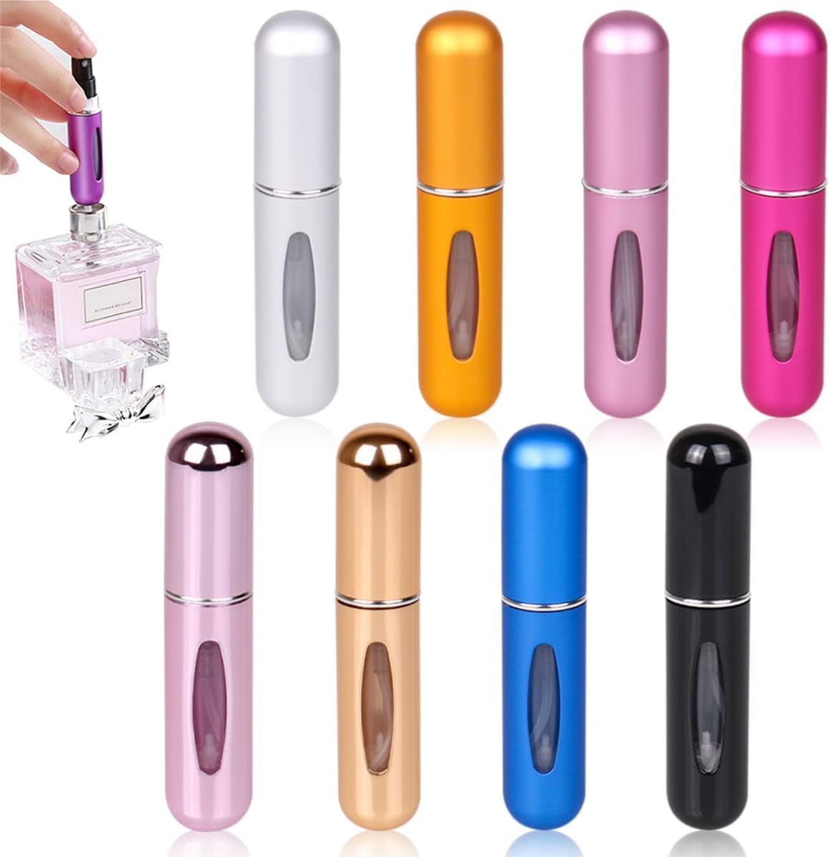 QIGALI 5ML Mini Refillable Perfume Atomizer - Portable Travel Spray Bottle for Women & Men, Leak-Proof Scent Pump Case - Ideal for Airplane, Gym, Office & Outdoor Activities (Multicolor, Pack of 1)