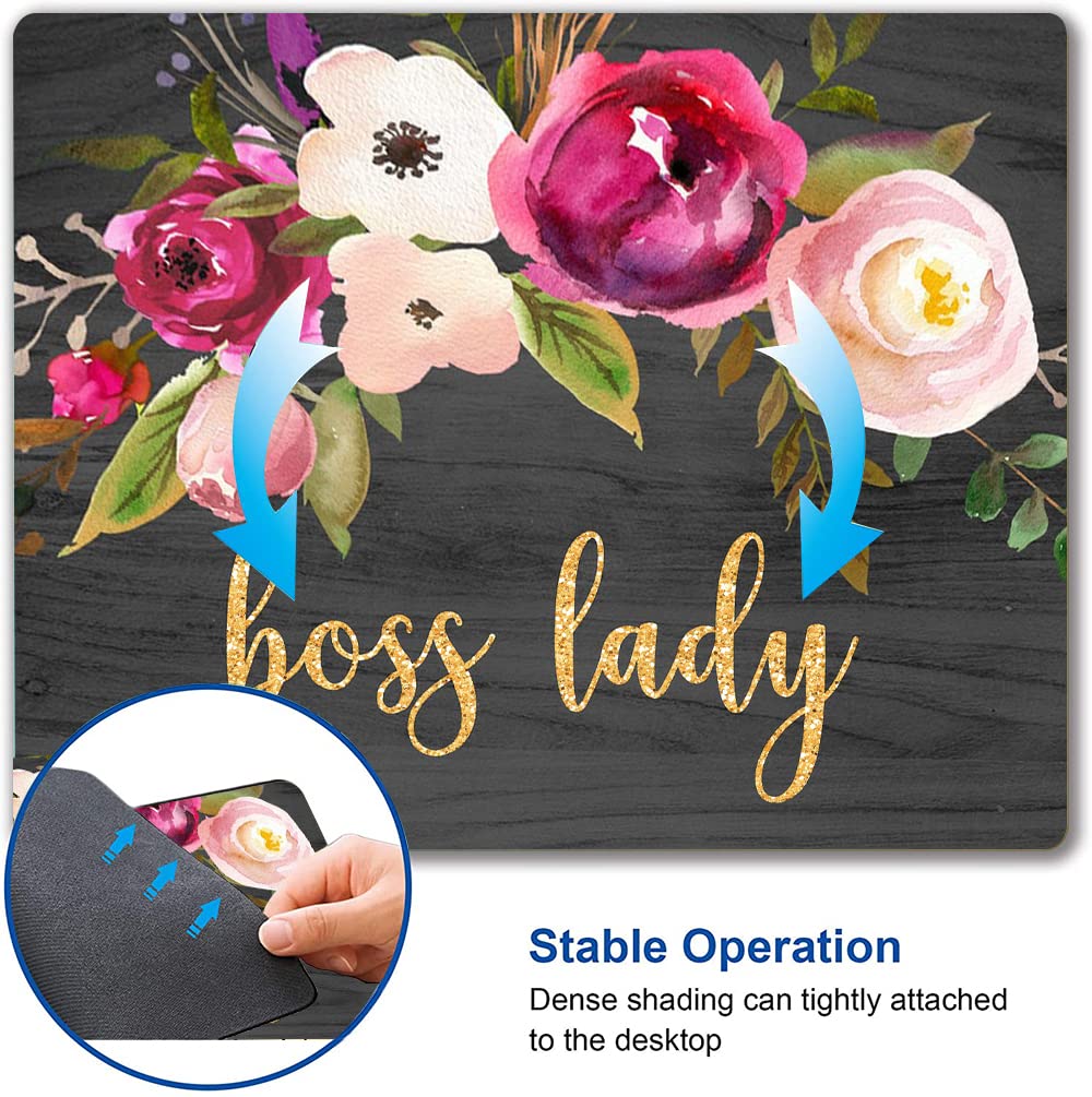 Motivational Mouse Pad for Women - Cute Boss Lady Quote Office Accessory, Non-Slip Rubber Base Computer Mousepad for Laptop & Wireless Mouse, Square Desk Pad for Work & Home Office | Perfect Gift for Professionals