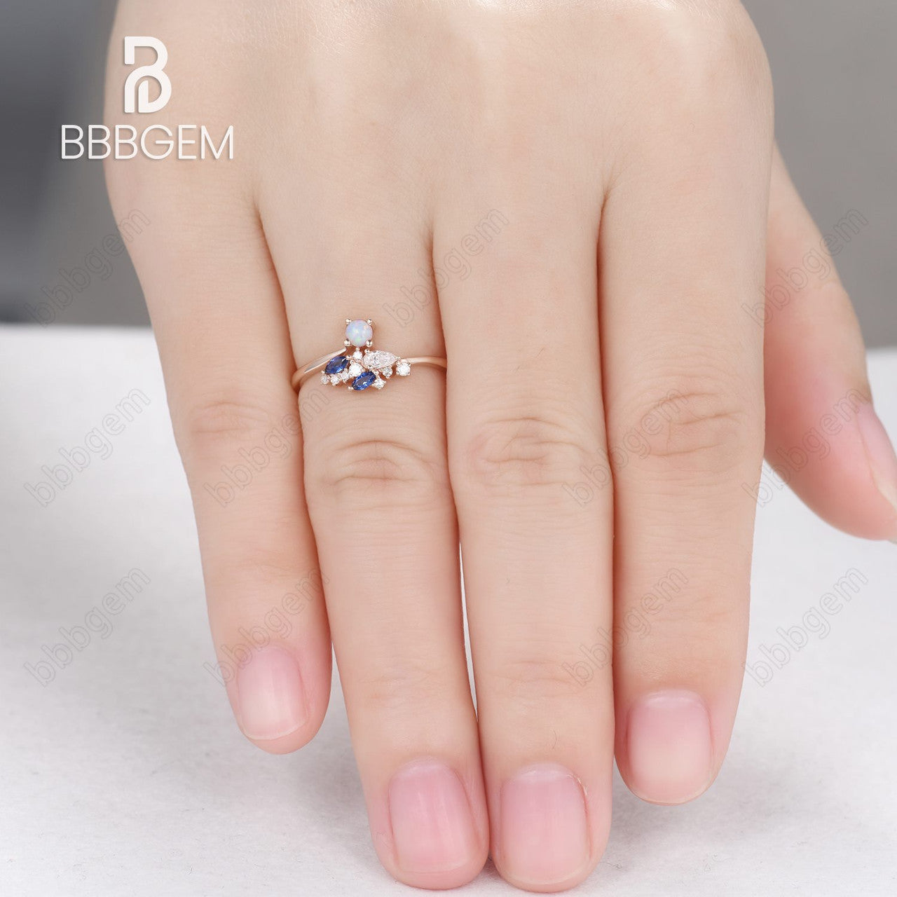 Exquisite Curved Opal Sapphire Diamond Engagement Ring in Rose Gold - Perfect for Proposals, Anniversaries & Romantic Occasions