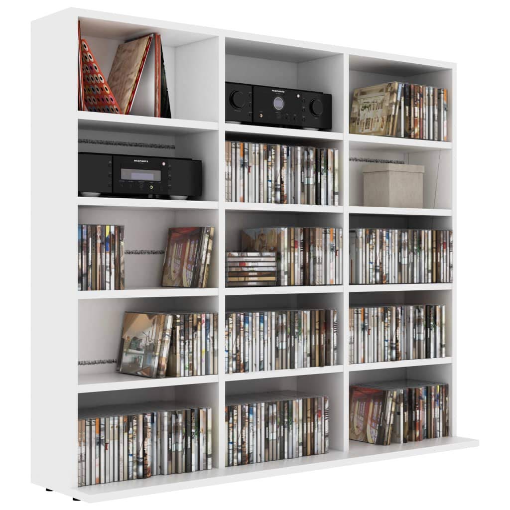 Toshilian CD/DVD Storage Shelf - 102 x 23 x 89.5 cm White Chipboard Media Cabinet for Organizing Movies, Games & Music Collections - Perfect for Living Room, Home Office or Entertainment Center