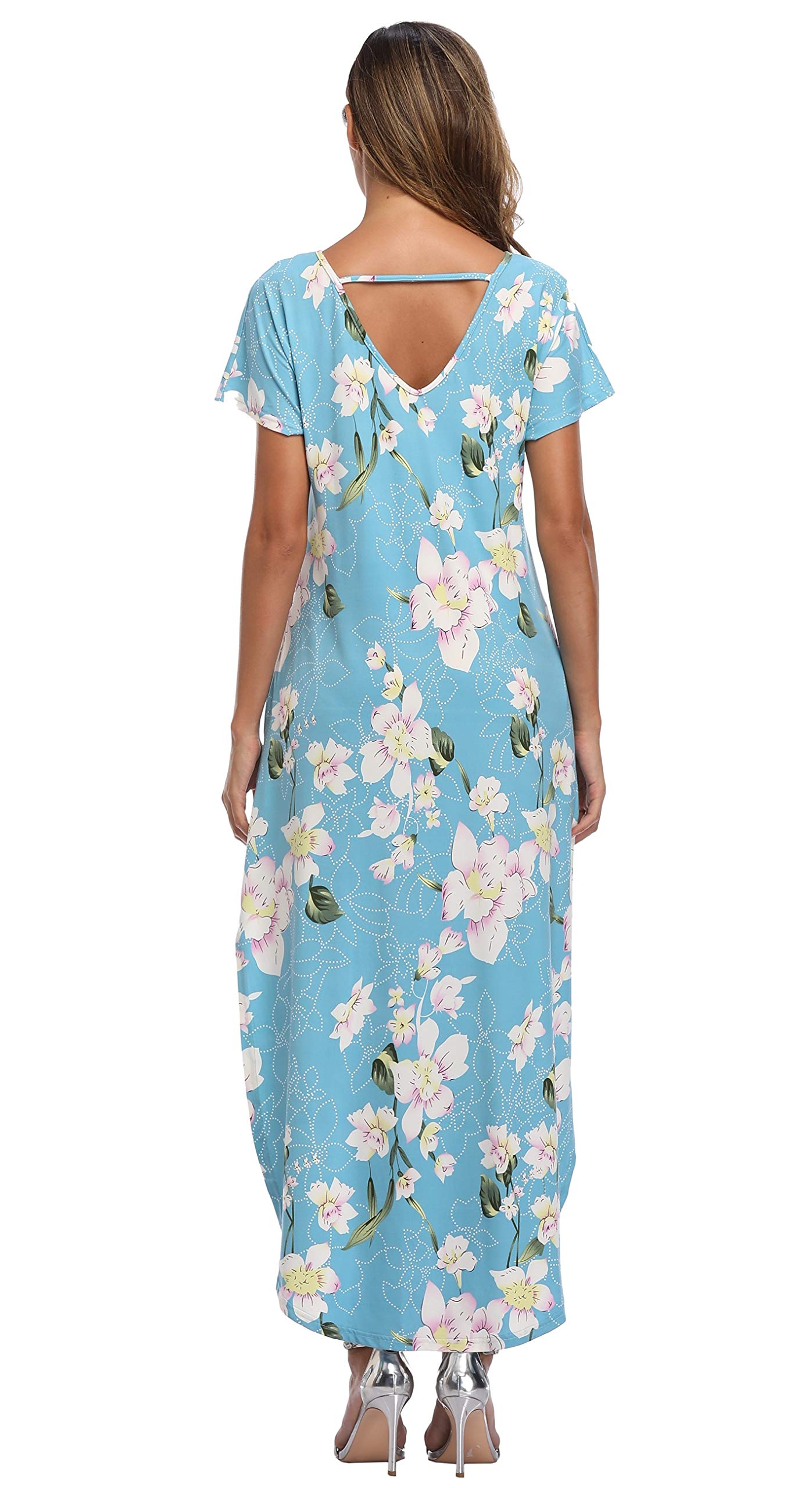 Floral Print Women's Maxi Dress - Long Casual Summer Dress with Pockets for Beach, Party & Vacation | Lightweight Flowy Dress for Outdoor Events & Travel