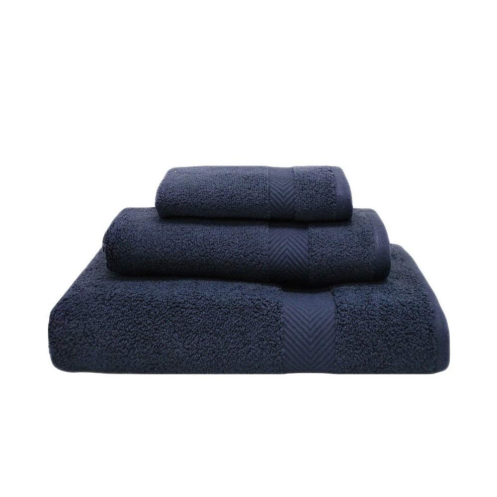Premium 3-Piece Luxury Bath Towels Set - Ultra Soft, Highly Absorbent Zero Twist Cotton Towels in Midnight Blue - Classic Modern & Contemporary Design for Spa, Bathroom & Guest Use
