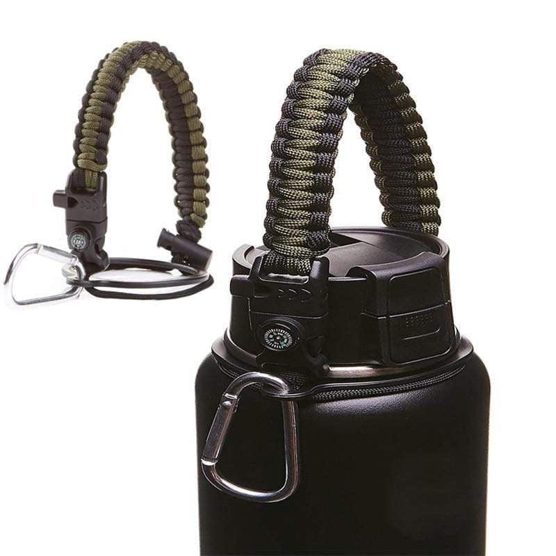 Paracord Handle for Wide Mouth Water Bottle with Carabiner & Compass - Fits 12 oz to 64 oz - Perfect for Hiking, Camping & Outdoor Adventures