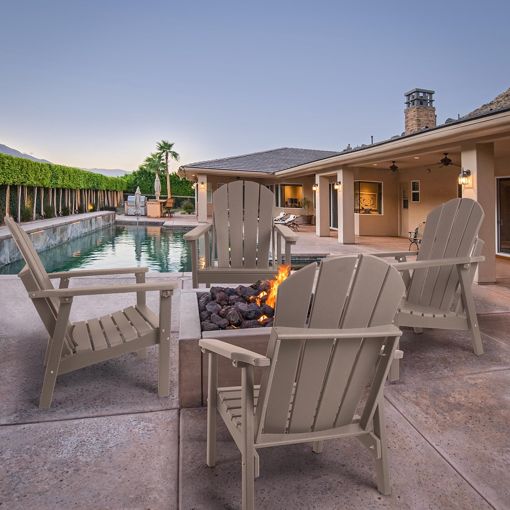 Premium HDPE All-Weather Adirondack Chair Set of 4 - Durable Outdoor Patio, Fire Pit & Lawn Chairs for Porch, Poolside, Deck & Backyard Relaxation