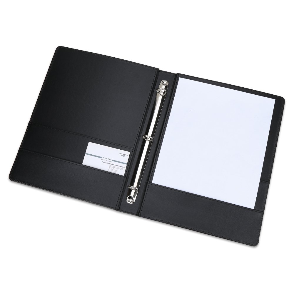 KINGFOM A4 Faux Leather Padfolio - Professional 3 Ring Binder Business Organizer with Card Holder, Document File Folder for Office, School & Meetings (Black) - Perfect for Presentations, Interviews & Daily Organization