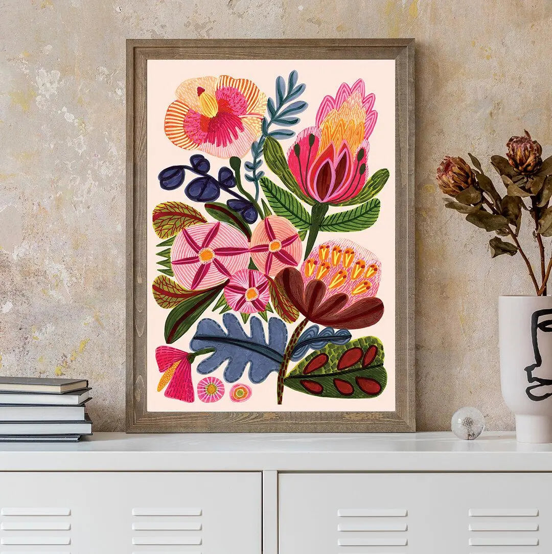 Paradisio Flowers Botanical Art Print - Vintage Floral Wall Decor for Living Room, Bedroom & Office - Perfect for Home Decor & Gifts