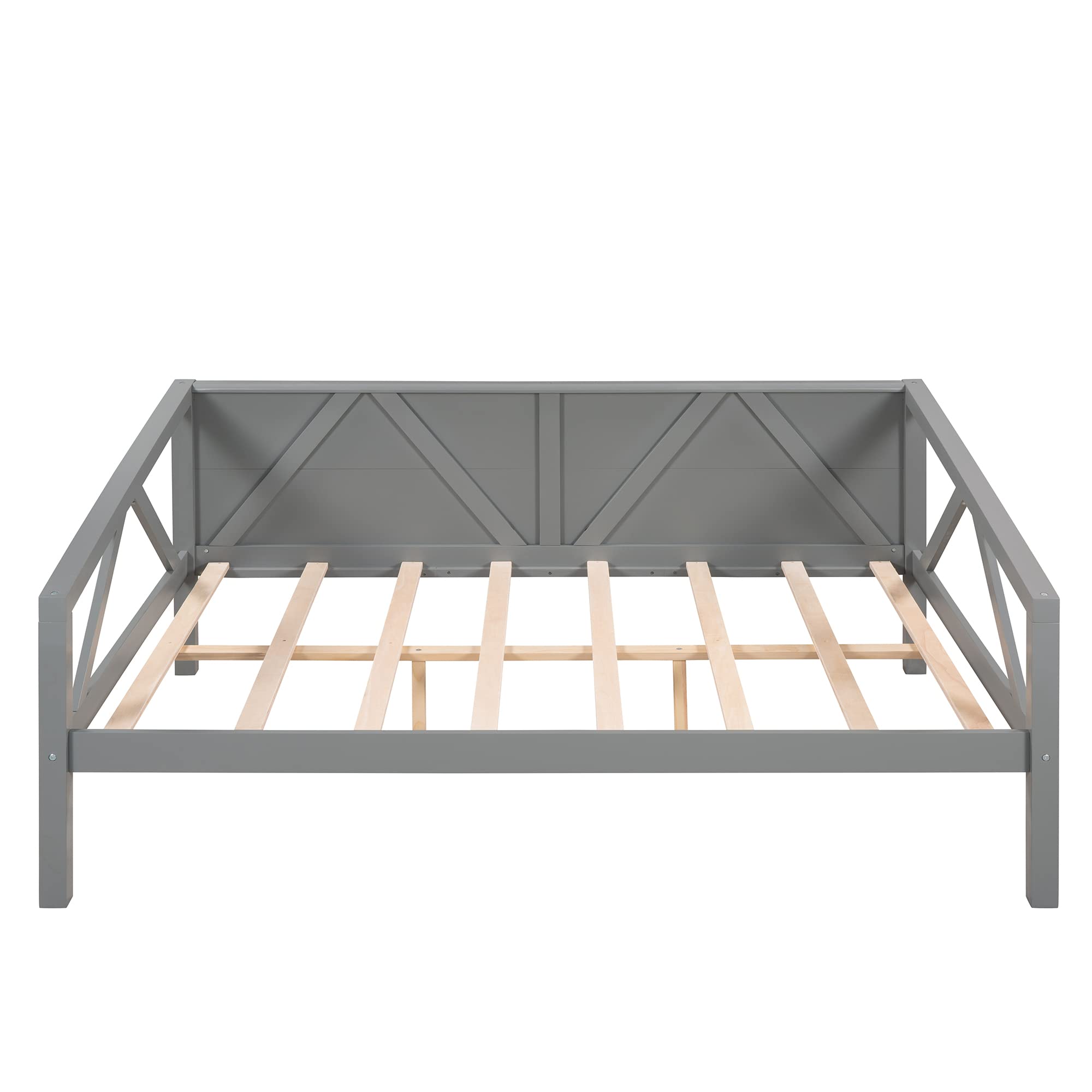 Bellemave Full Size Wooden Daybed Frame with Solid Wood Slats - Sturdy Dual-Use Sofa Bed for Bedroom & Living Room - No Box Spring Required (Gray) - Perfect for Guest Rooms, Small Spaces & Home Offices