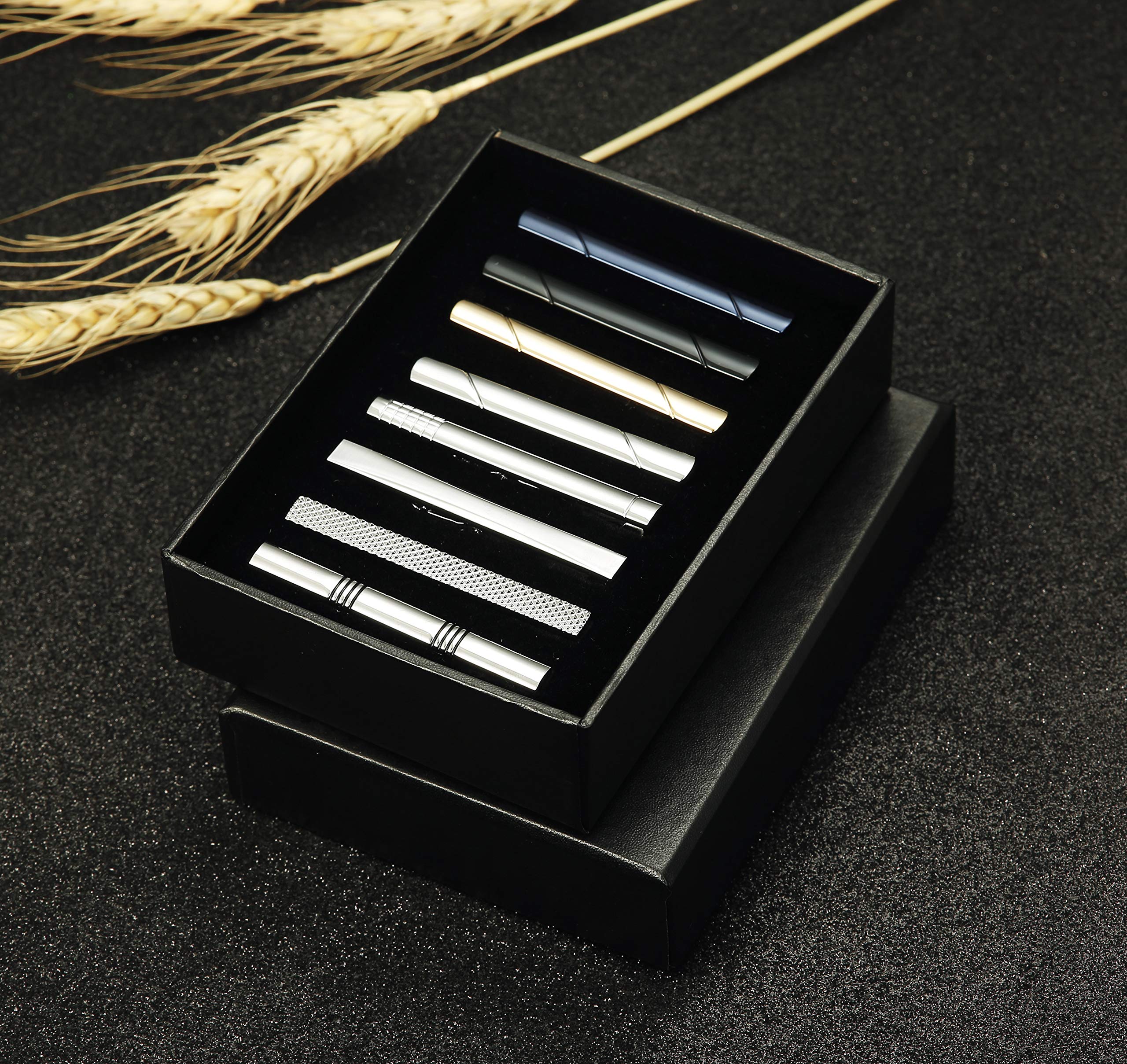 8 Pcs MILACOLATO Tie Clips Set for Men - Premium Tie Bar & Necktie Clips for Wedding, Business & Formal Occasions - Elegant Gift Box Included - Perfect for Office, Interviews & Special Events