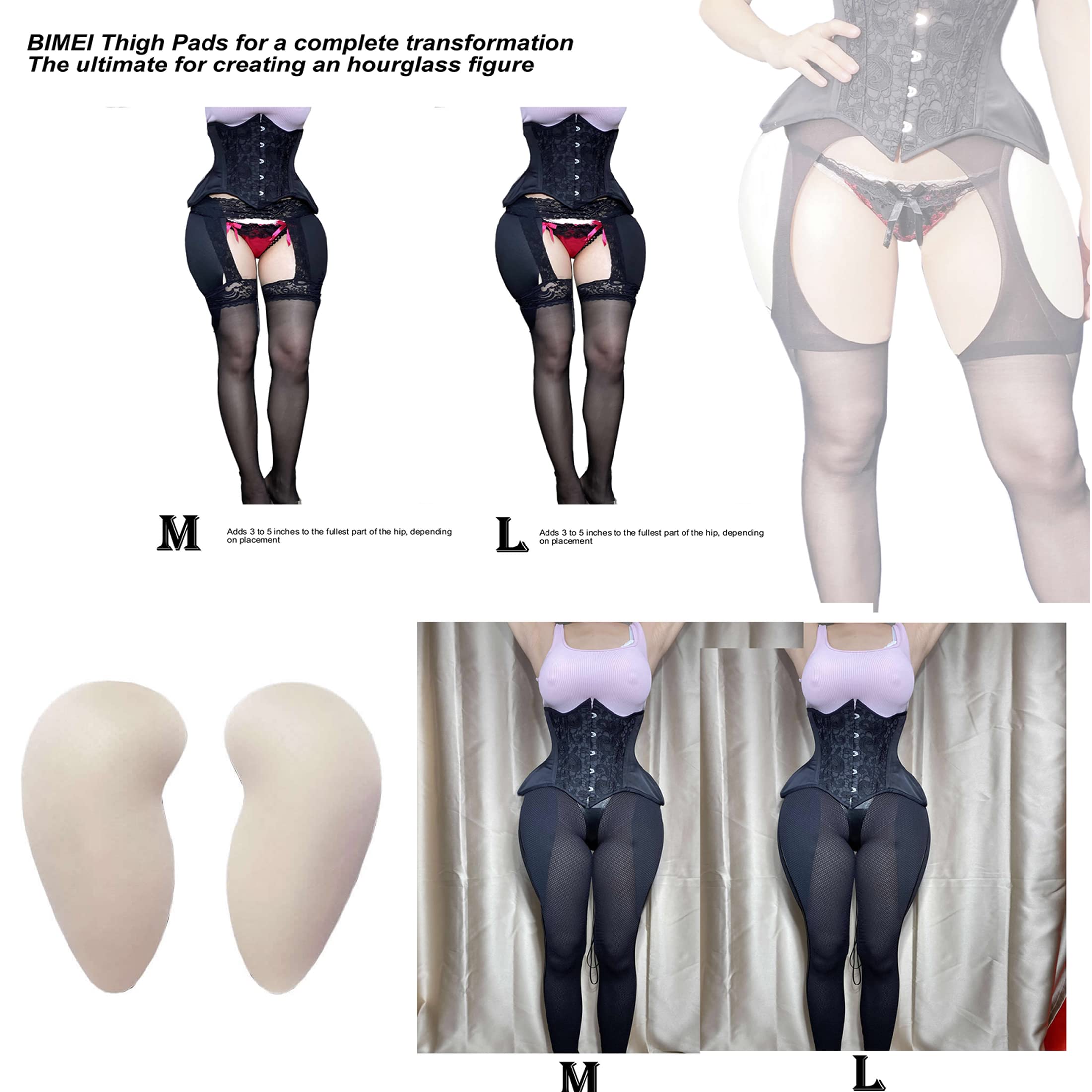 BIMEI 2PS Self-Adhesive Thigh & Hip Pads for Lifting & Shaping - Medium, Beige | Comfortable & Discreet Underwear Enhancer for Daily Wear, Special Occasions & Confidence Boost