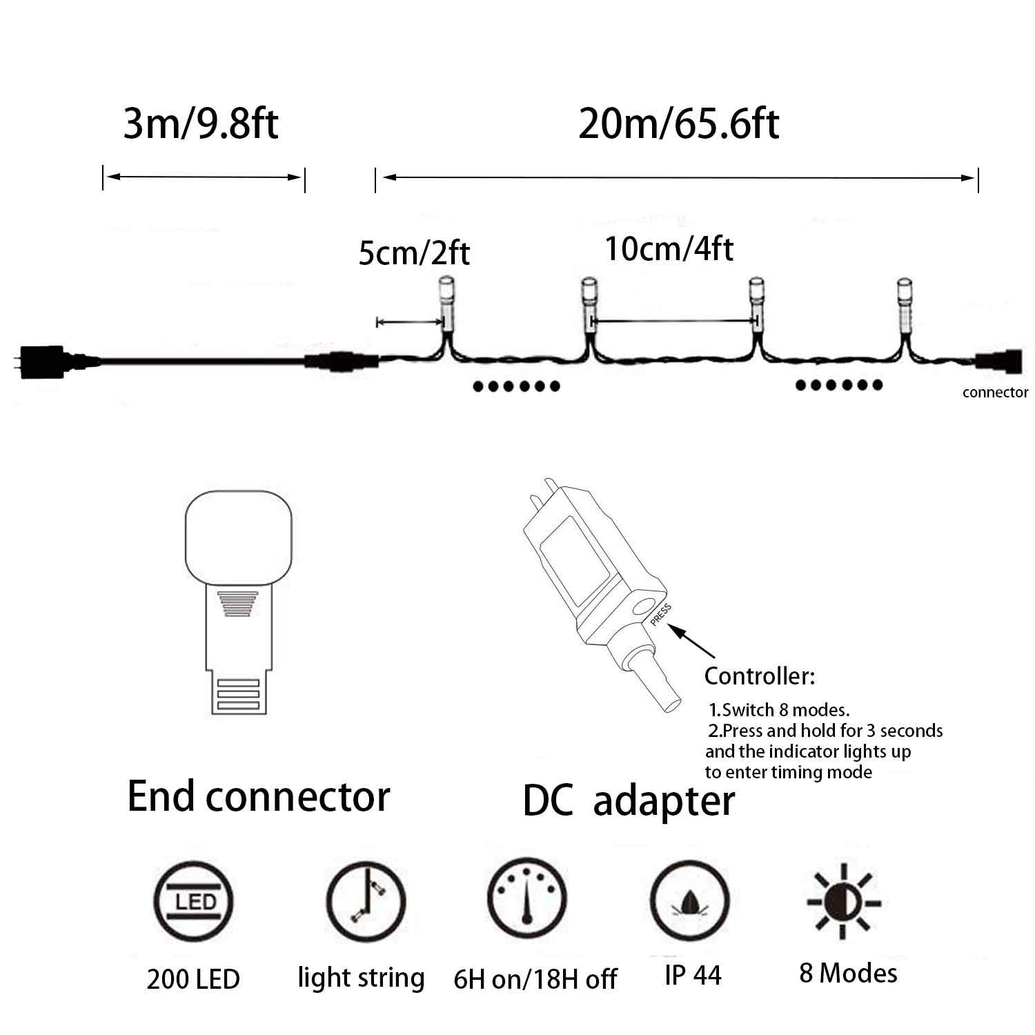 YASENN 200LED 66Ft Connectable Christmas String Lights - 8 Lighting Modes with Timer, Plug in Fairy Lights for Garden, Tree, Patio, Porch Decor (Cool White) | Perfect for Holiday, Wedding, Party & Outdoor Lighting