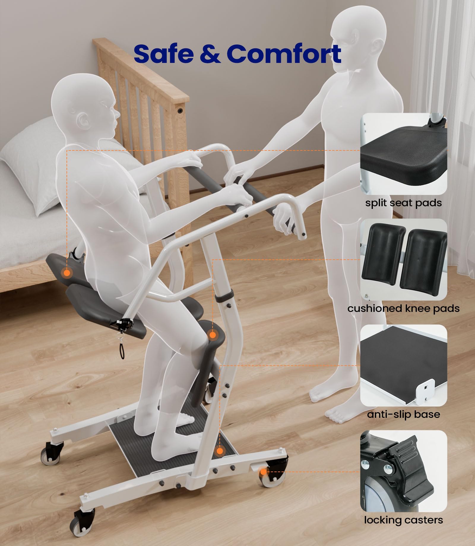 Electric Sit to Stand Lift for Elderly - Adjustable Patient Transport Unit with Wheels - Stand Assist Lift for Home Care, Muscle Building & Fall Prevention - Safe Standing Transfer Device for Bed, Chair & Toilet Use - AY03