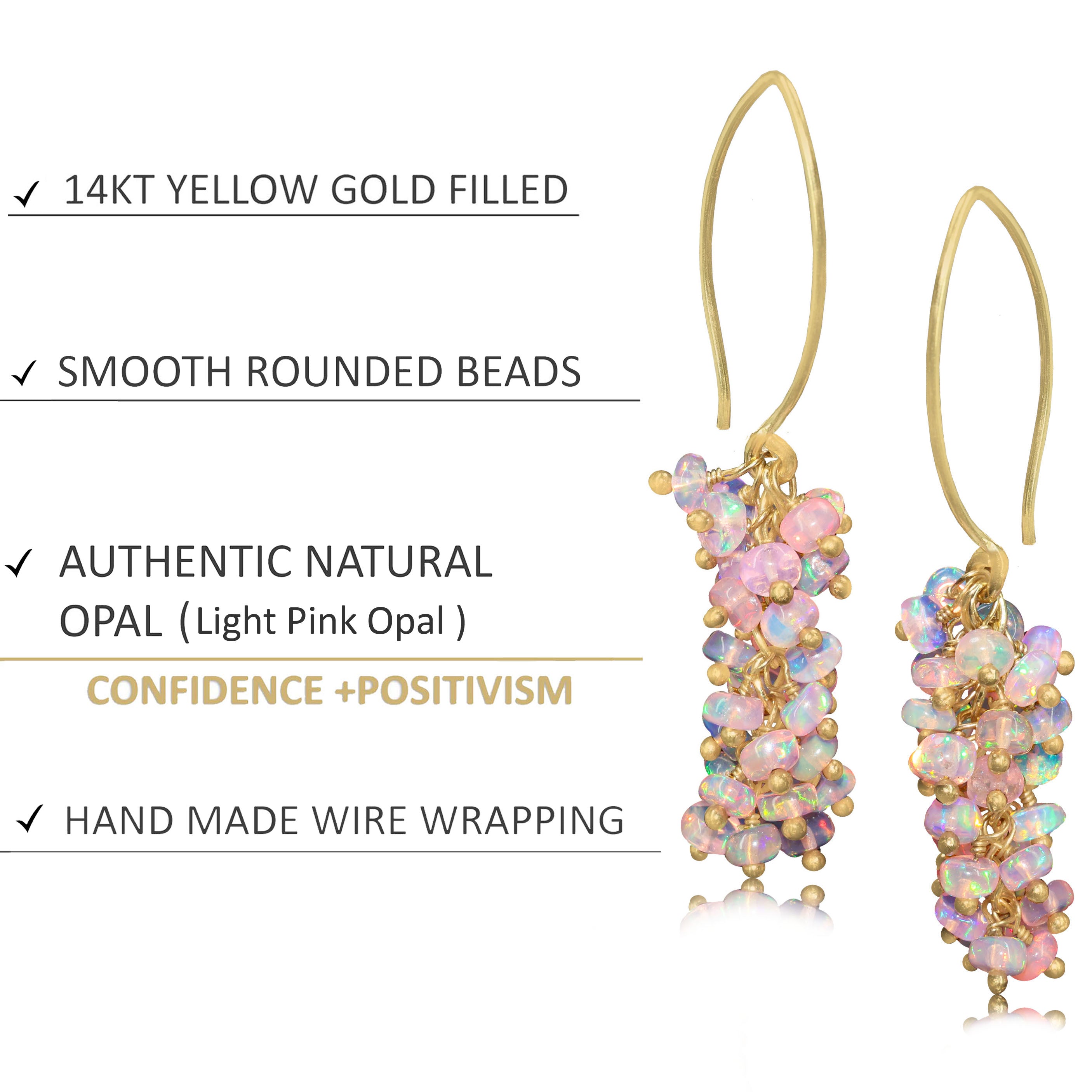 Natural Pink Opal French Hook Beaded Cluster Earrings for Women | Boho Chic Jewelry | Gift for Her | Perfect for Weddings, Parties & Everyday Wear