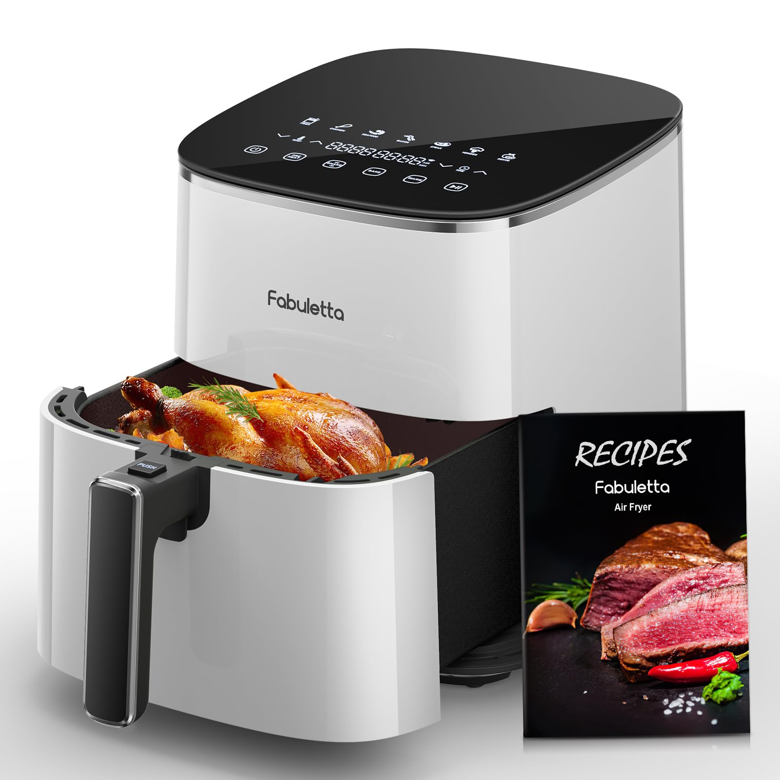 FABULETTA 6 Quart Air Fryer with 11-in-1 Functions, 450°F Max Crisp Technology, Nonstick & Dishwasher Safe Basket, White - Perfect for Healthy Frying, Roasting, Baking & Reheating for Family Meals & Parties