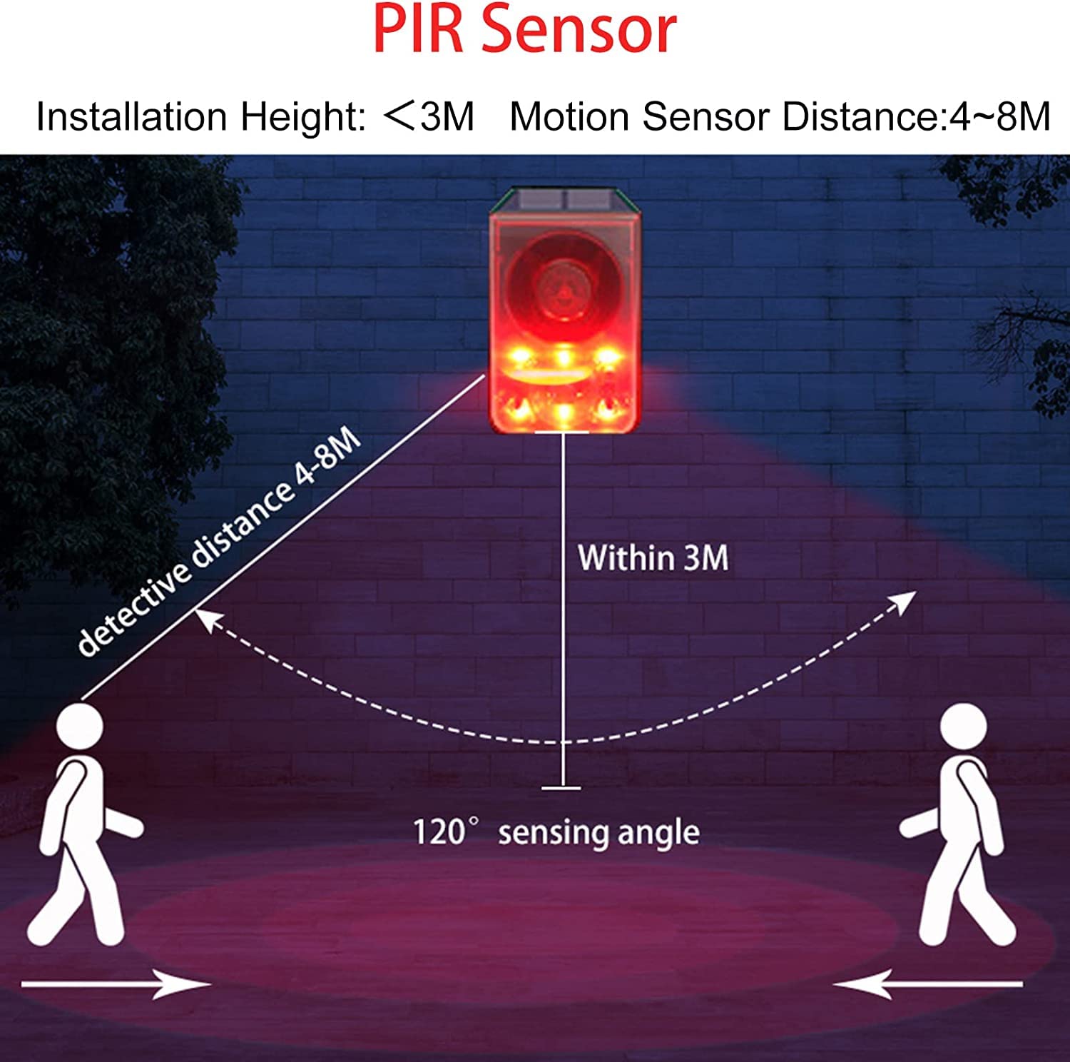 WONFAST Solar Motion Sensor Alarm Light with 130dB Siren - Security Strobe Light with Gunshot & Dog Barking Sounds, 20s Custom Voice Recording - Ideal for Farm, Villa, Barn, Yard & Chicken Coop Protection (1PC)