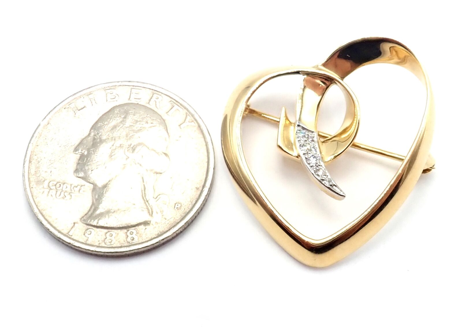 Authentic Tiffany & Co Paloma Picasso 18k Yellow Gold Diamond Heart Pin Brooch - Elegant Jewelry Gift for Women, Perfect for Weddings & Special Occasions