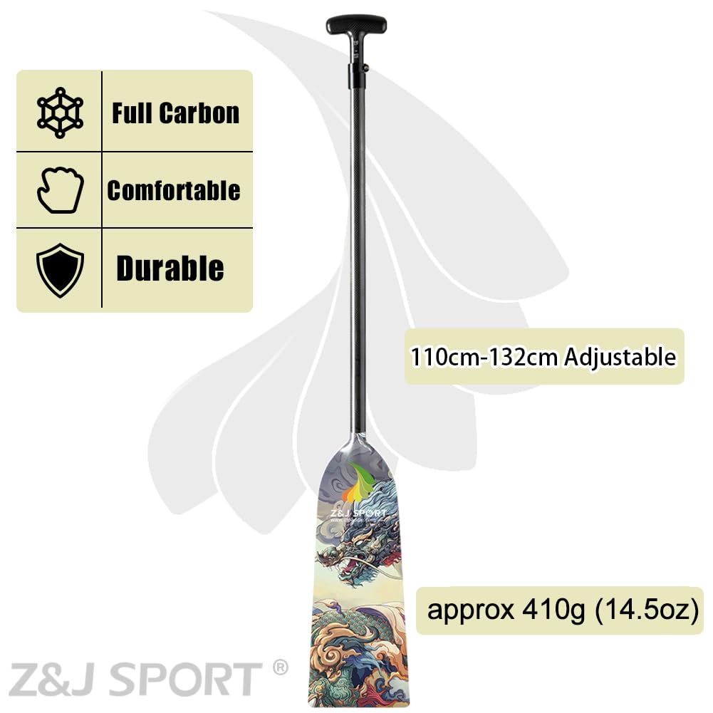 Z&J SPORT Adjustable Carbon Fiber Dragon Boat Paddle - IDBF Approved Racing Paddle with Dragon Graphic & Adjustable T-Handle - Perfect for Competitive Dragon Boat Racing and Team Training