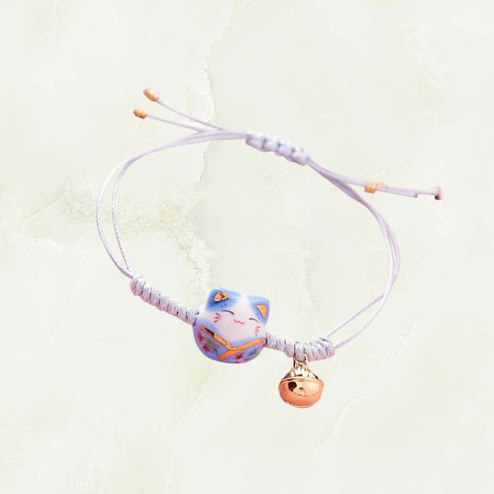 Holibanna Hand-Woven Ceramic Cat Bracelet - Lucky Braided Tassel Bangle Jewelry for Women & Girls (Blue) | Boho Chic Accessory for Casual Wear, Gift Giving & Spiritual Protection