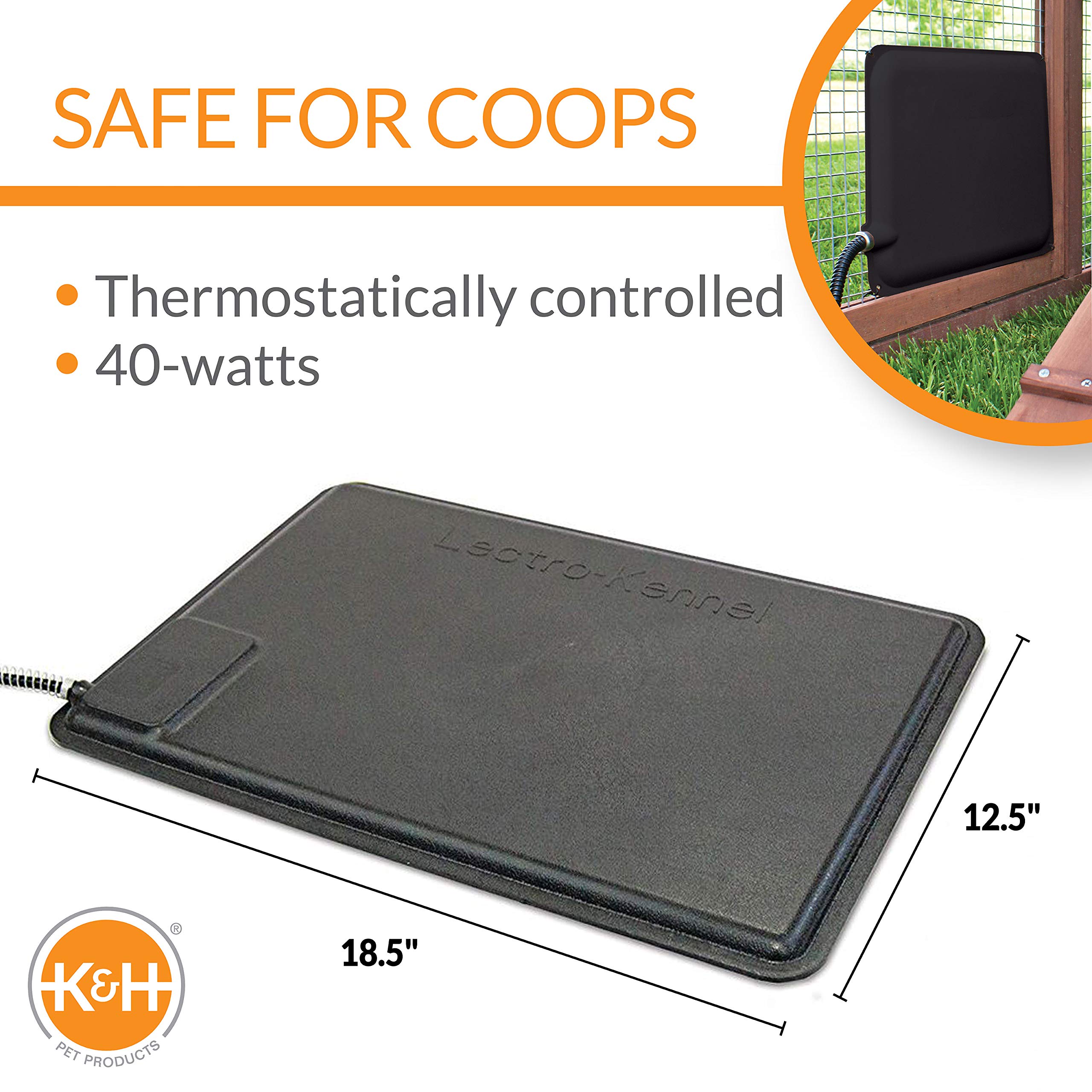 K&H Heated Chicken Pad - 40W Safe Thermo Pad for Poultry Coop - Perfect for Winter Warmth