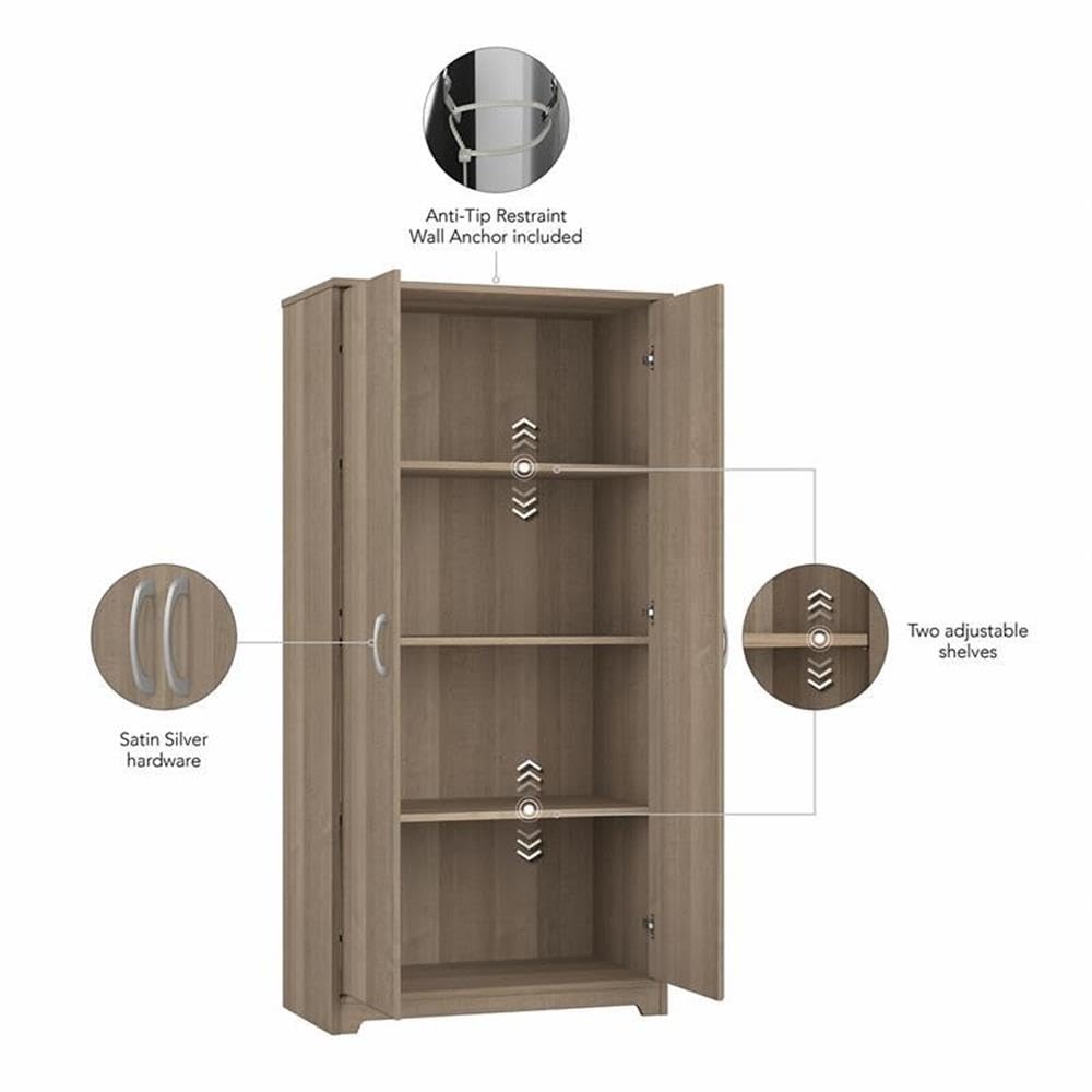 Bush Furniture Cabot Tall Kitchen Pantry Cabinet with Doors - 60 Inch Storage Organizer for Dishes, Food & Kitchen Supplies in Ash Gray | Perfect for Small Spaces & Modern Kitchens