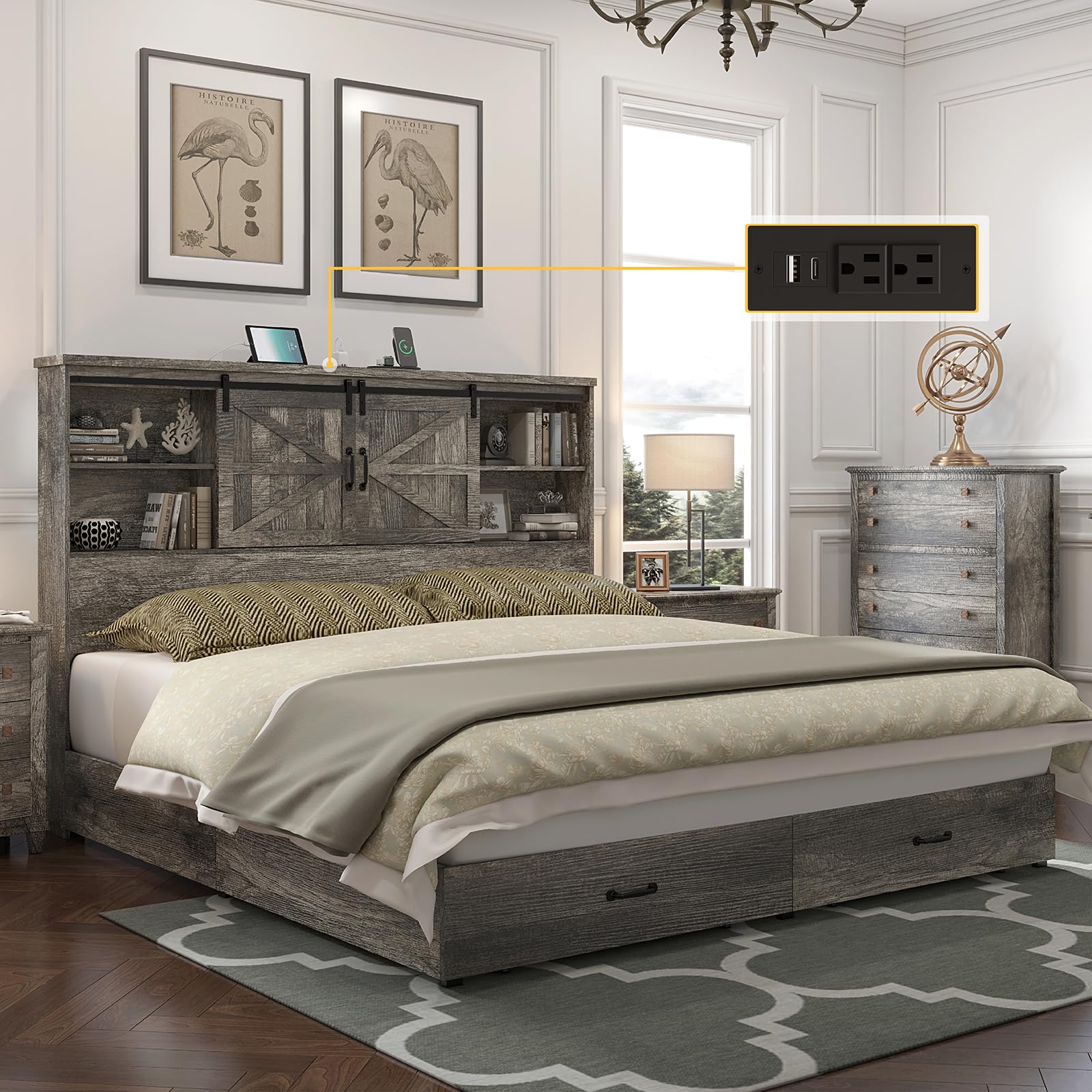 King Size Wood Platform Bed Frame with 51.2