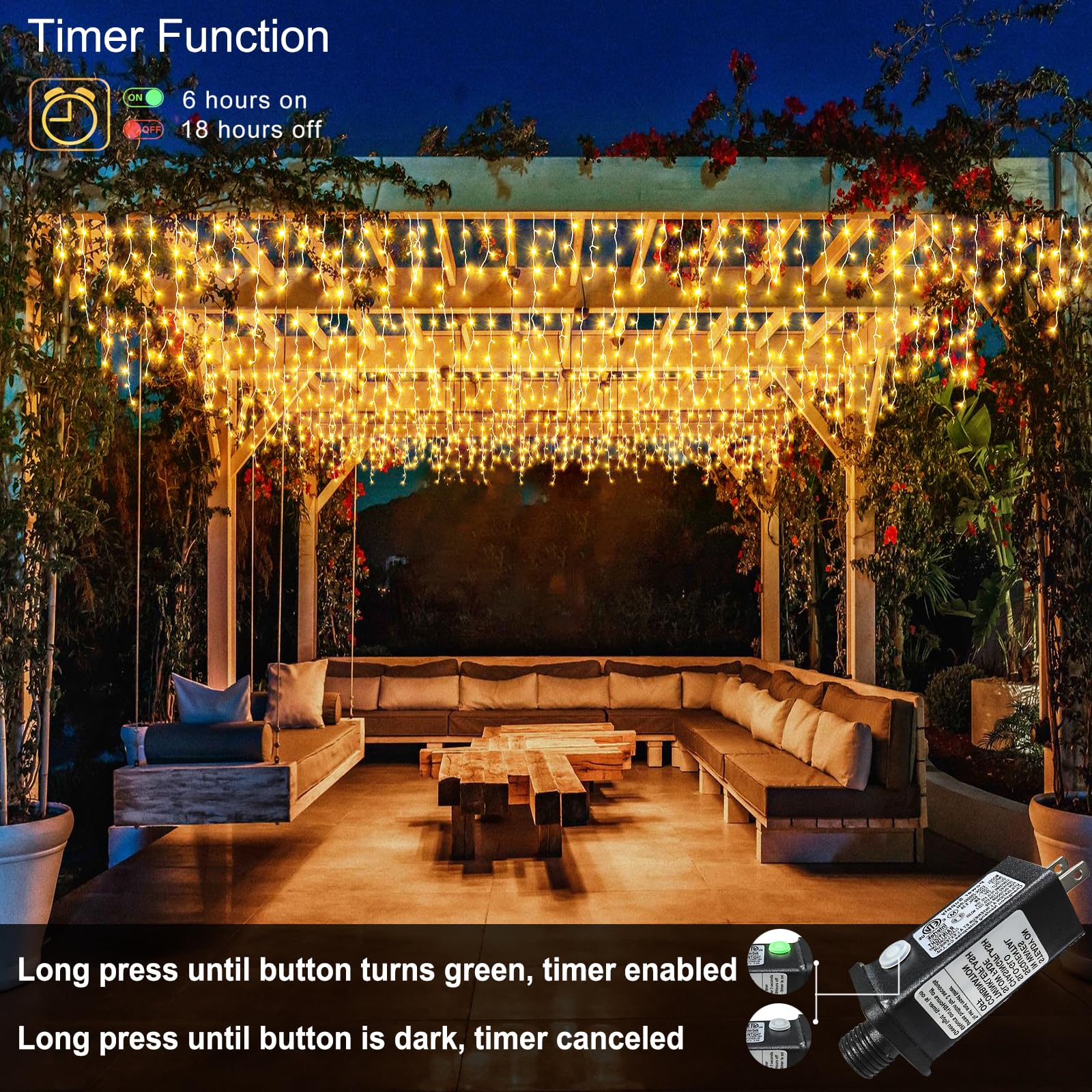 400 LED Warm White Icicle Christmas Lights Outdoor - 33ft Waterproof Connectable String Lights with 8 Modes & Timer for House, Patio, Window, Party - Perfect for Holiday Decorations Indoor & Outdoor