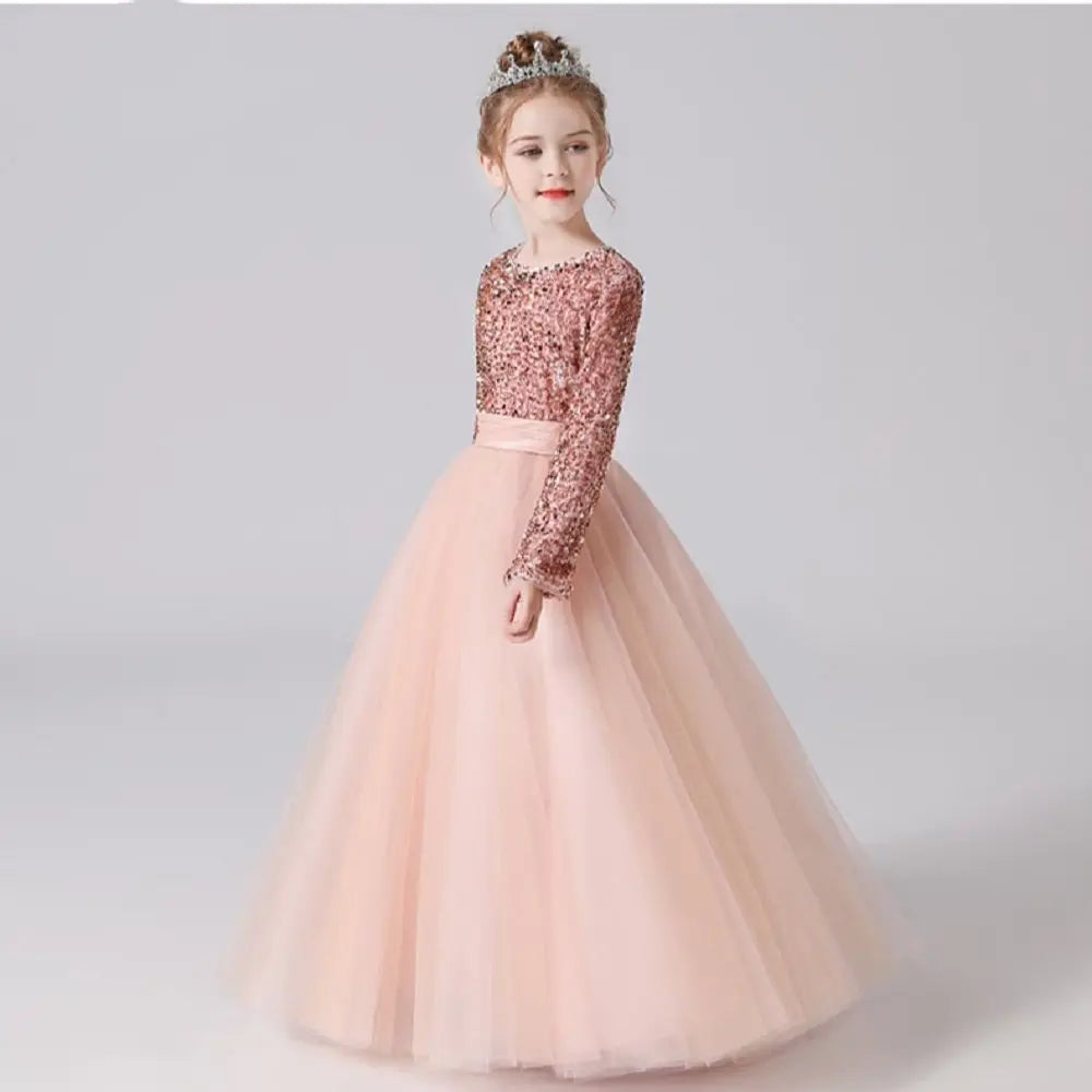Sparkly Sequin Tulle Flower Girl Dress for Weddings | Junior Bridesmaid Pageant Gown | Girls' Evening Party Dress for Special Occasions & Celebrations