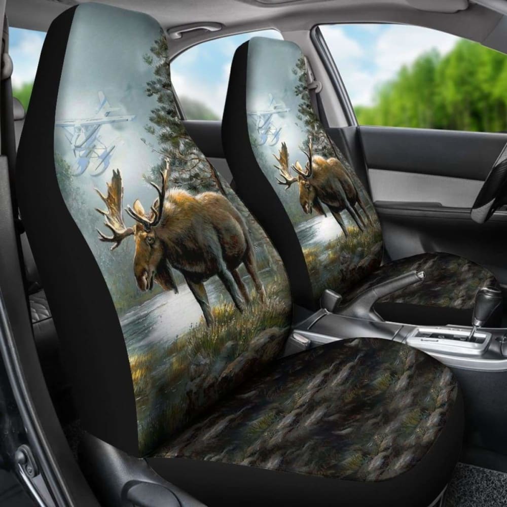 2Pcs Durable Car Seat Covers for Moose Hunting - Waterproof & Universal Fit - Perfect for Trucks, SUVs & Off-Road Vehicles (Model 205017) | Ideal for Hunting Trips, Outdoor Adventures & Daily Commute