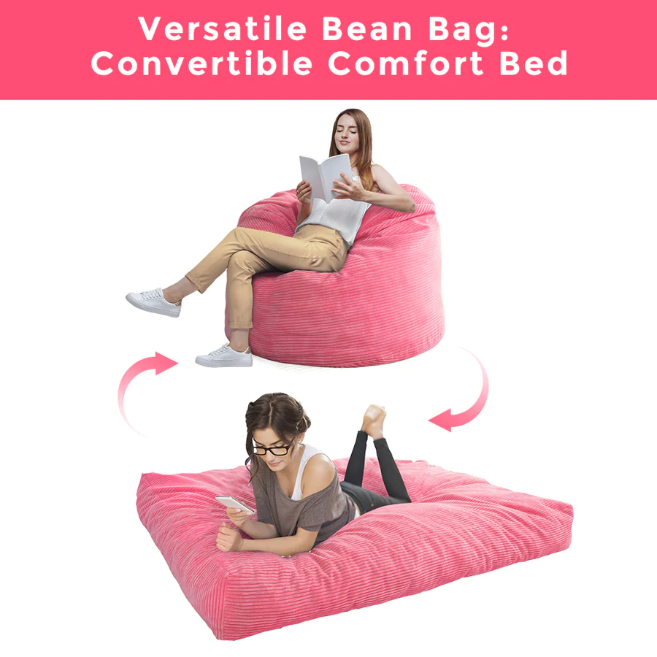 MAXYOYO Giant Bean Bag Bed - Corduroy Convertible Chair & Floor Mattress for Adults | Comfortable Lounge Chair & Guest Bed for Living Room, Bedroom & Dorm