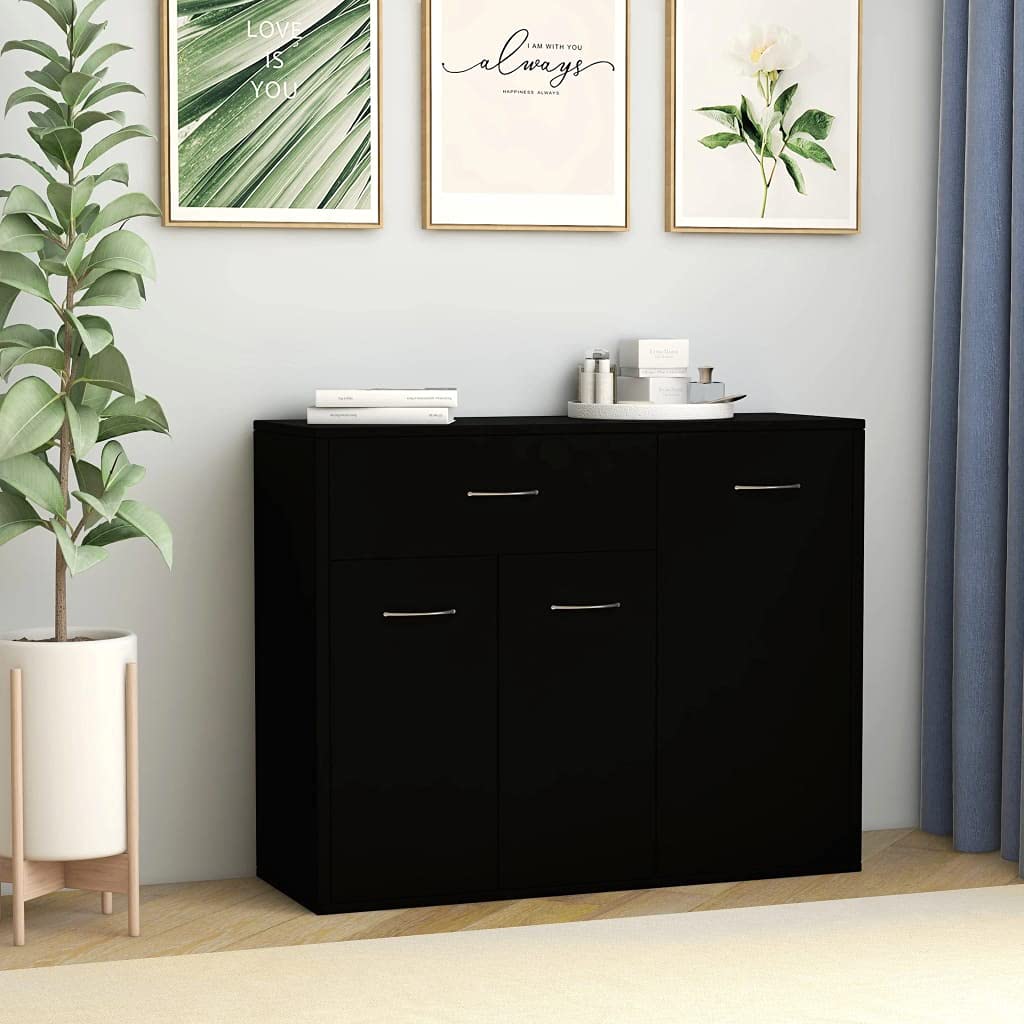 Modern Side Cabinet with 1 Drawer & 3 Doors - Durable Storage Console Table, Multi-Functional Bedside Cabinet, 34.6x11.8x27.6 Inches, Black - Perfect for Living Room, Bedroom, Entryway & Office Organization