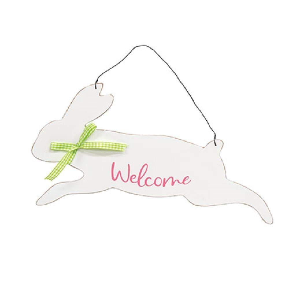 Welcome Hanging Jumping Bunny Sign - Easter Spring Home Decor for Front Door, Wall, Party & Garden - Perfect for Easter Celebrations, Spring Parties & Outdoor Decorations