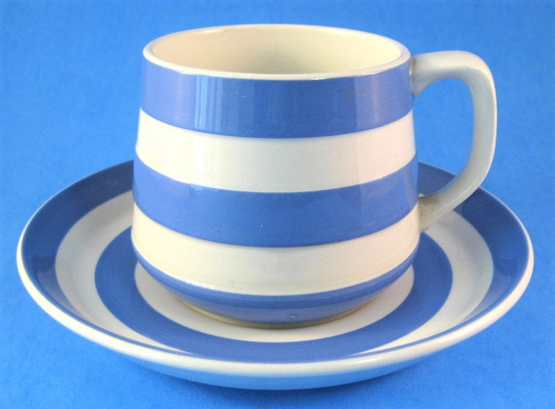 Vintage Cornishware Blue and White Striped Cup and Saucer Set by T G Green - 1960s Judith Onions Collection - Perfect for Afternoon Tea, Collectible Tableware, and Retro Kitchen Decor