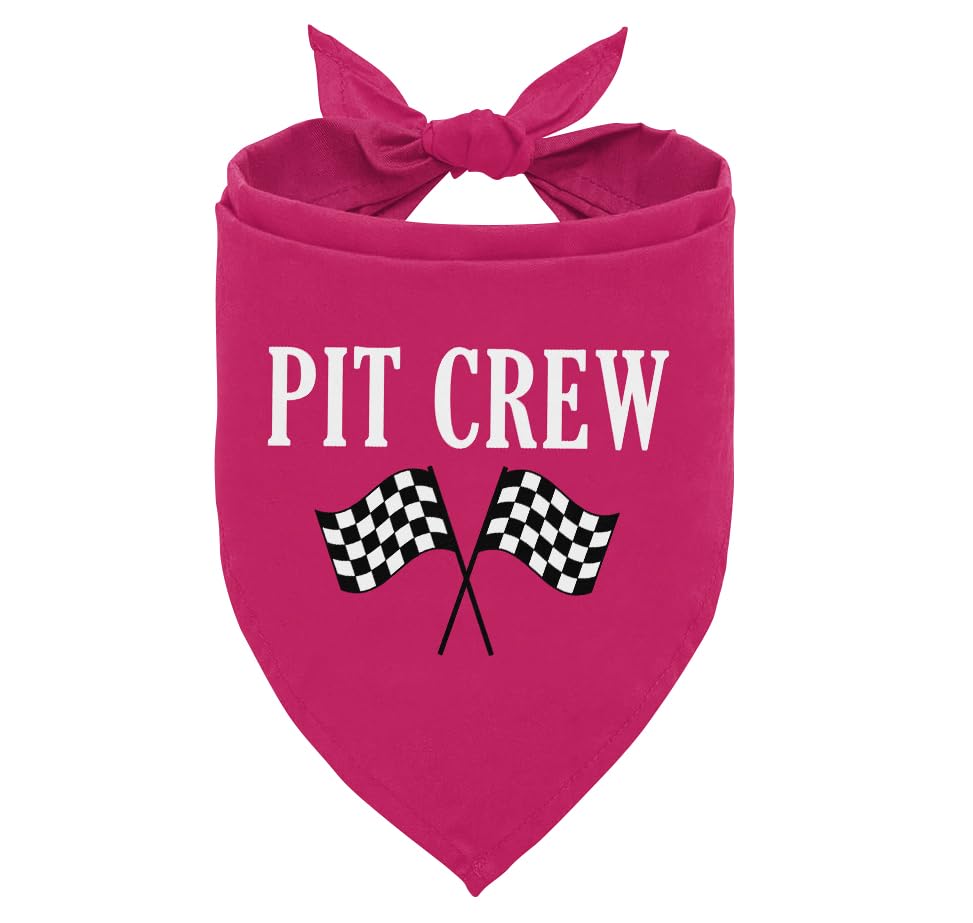Pit Crew Dog Bandana - Deep Pink Checkered Flag Racing Scarf for Small Medium Large Dogs | Funny Cute Pet Accessory | Perfect Gift for Dog Lovers | Great for Race Day, Pet Parties & Outdoor Adventures