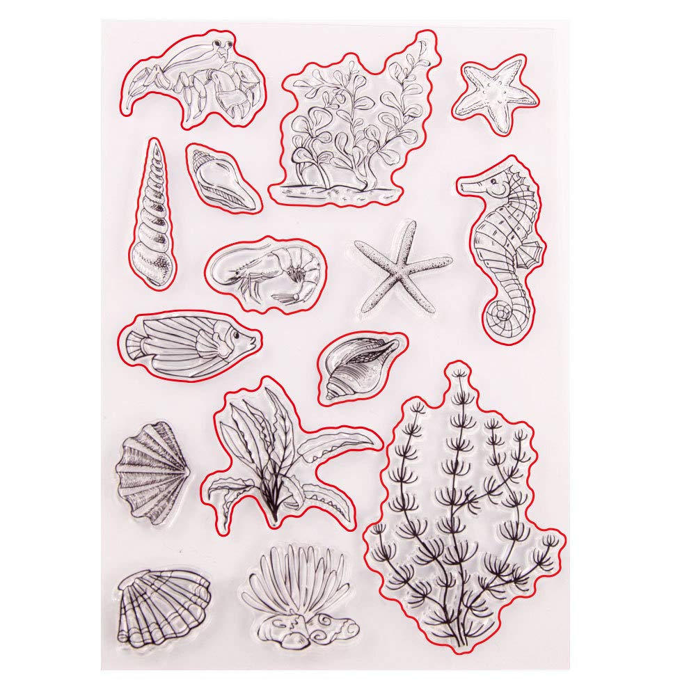 Seahorse Shells Starfish Crab Shrimp Seaweed Clear Stamps and Dies Set - 5.9 x 8.3 Inch Ocean Theme Crafting Supplies for DIY Scrapbooking, Card Making, Invitations, and Home Decor Projects