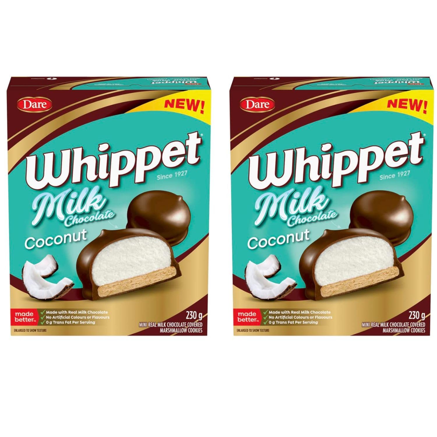 Dare Whippet Milk Chocolate Coconut Marshmallow Cookies - 230g/8.1oz (Pack of 2) - Canadian Import - Perfect for Snacking, Gifts & Tea Time