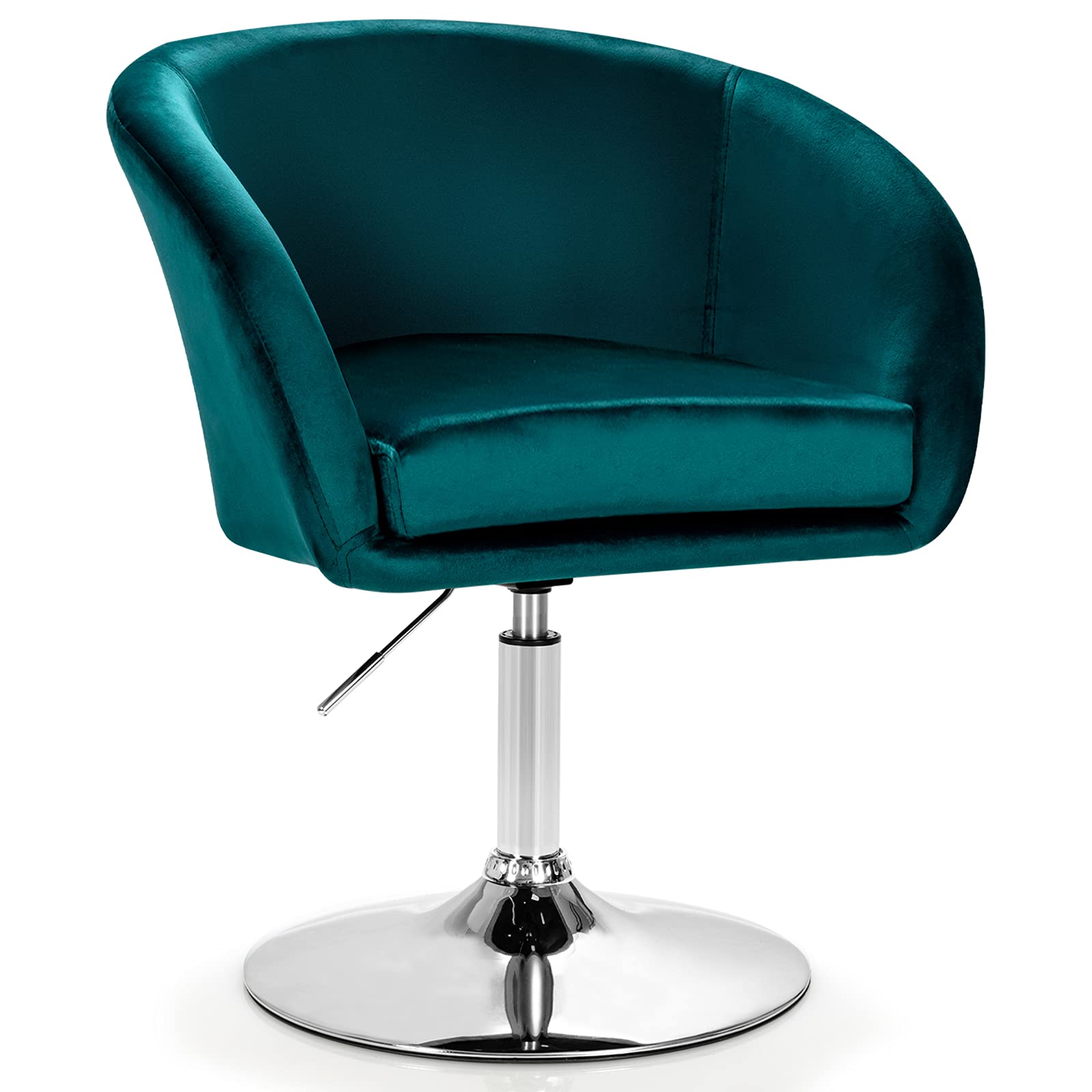 COSTWAY Adjustable Velvet Makeup Chair - Modern Swivel Vanity Stool with Chrome Frame & Round Back, Comfortable Accent Chair for Bedroom, Living Room, Dressing Table (Dark Green) - Perfect for Beauty Routines, Home Decor & Relaxation