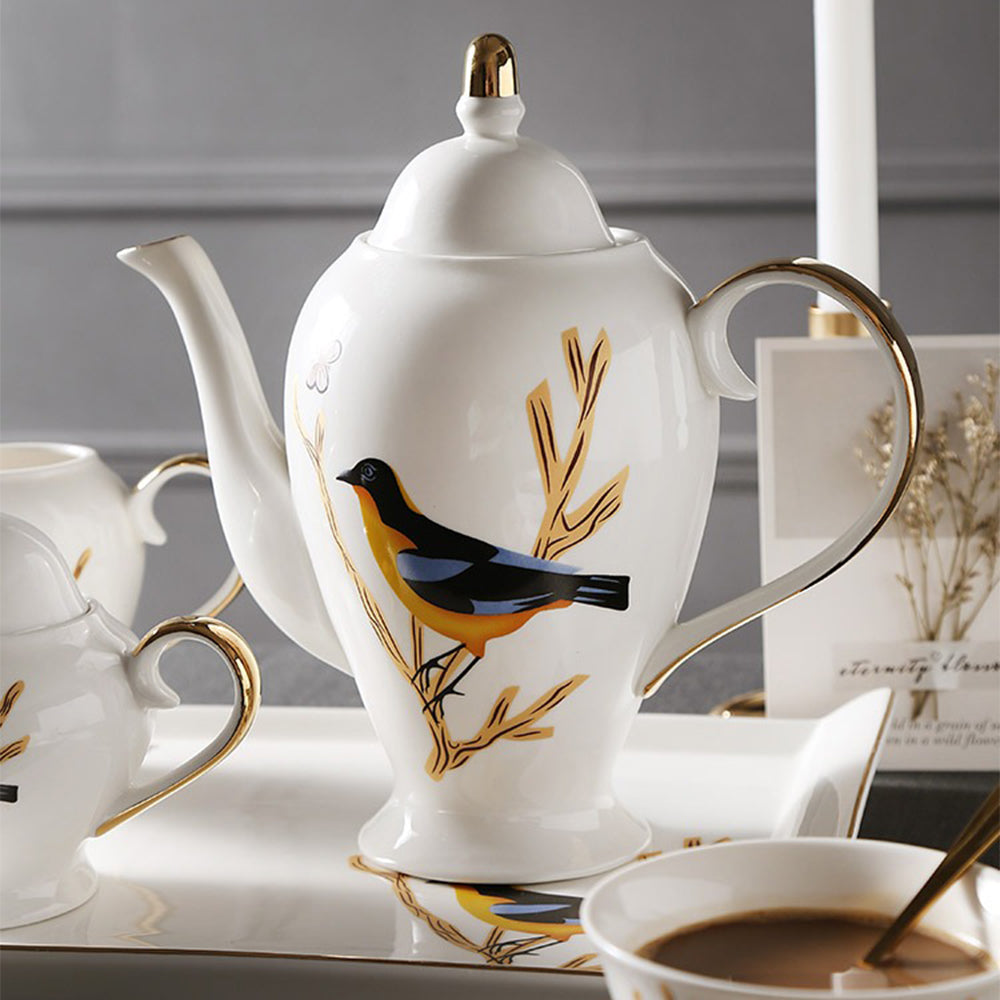 Premium British Bone China Magpie Tea Set - Elegant Floral Porcelain Tea Cup & Saucer Set for Afternoon Tea, Bridal Shower, and Luxury Gift Giving