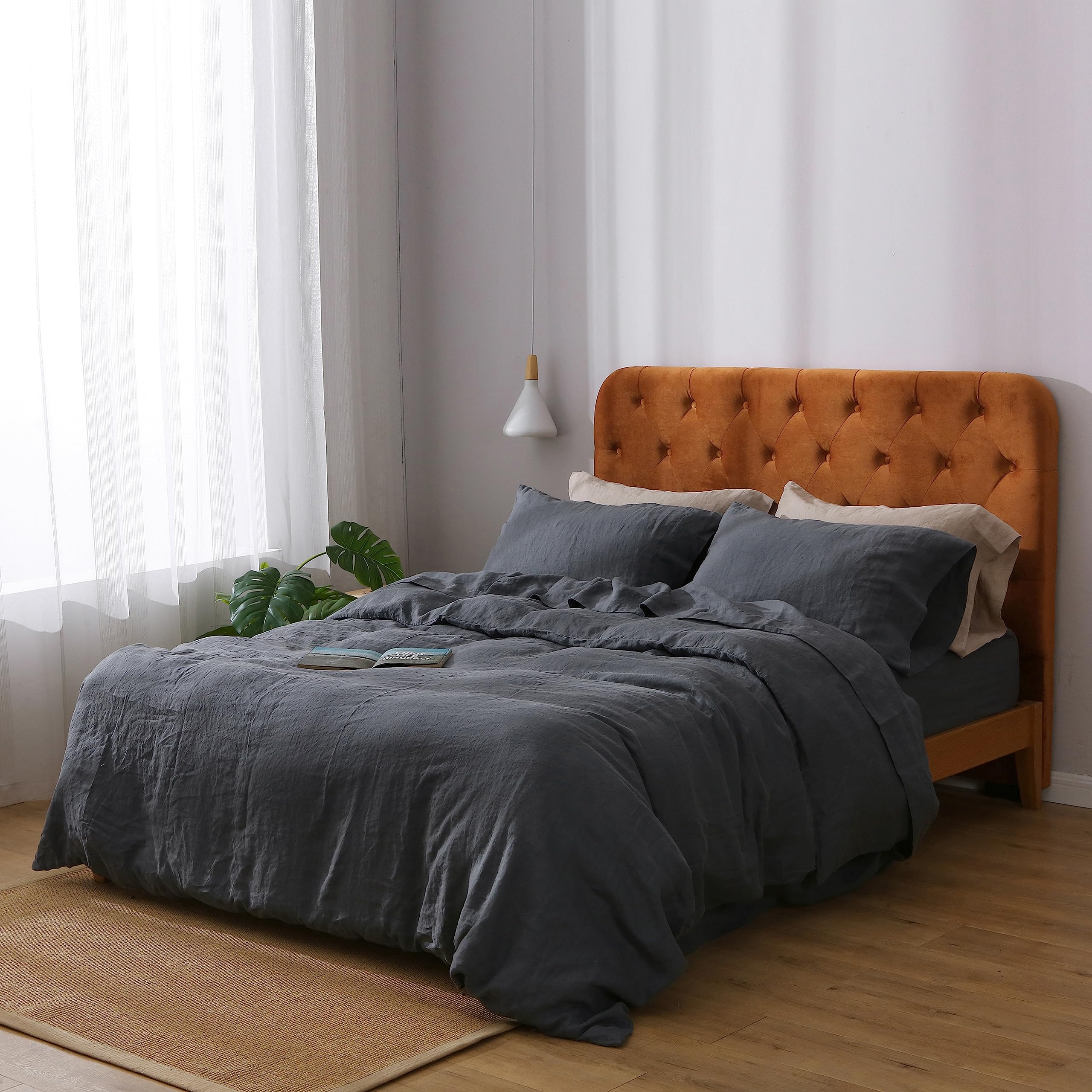 Premium 100% French Linen Duvet Cover Set - Ultra Soft & Breathable Luxury Bedding for All Seasons - Perfect for Master Bedroom, Guest Room & Vacation Homes