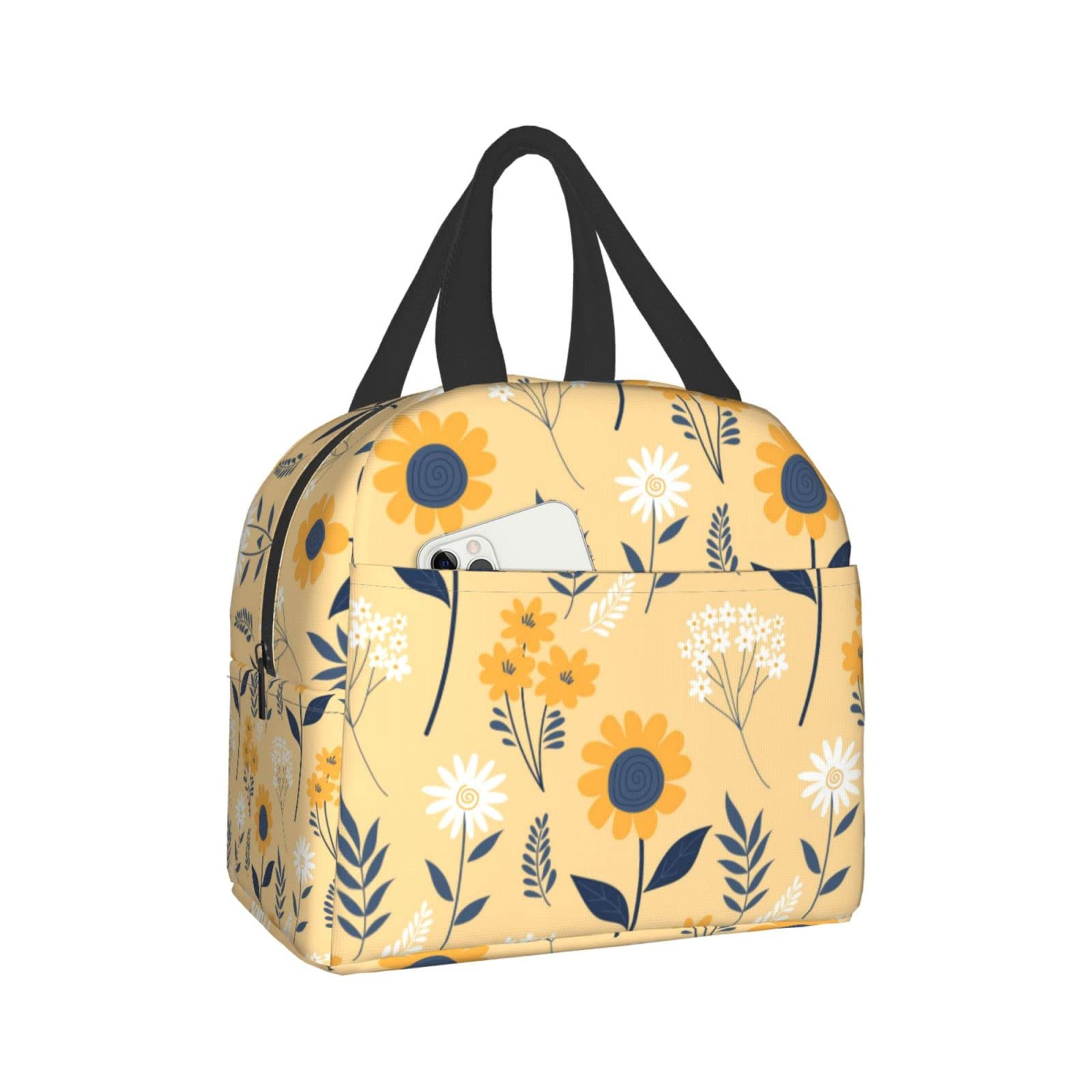 Floral Sunflower Insulated Lunch Bag - Reusable & Leak-Proof Portable Lunch Box for Men & Women - Perfect for Work, School, Travel, Picnic & Outdoor Activities