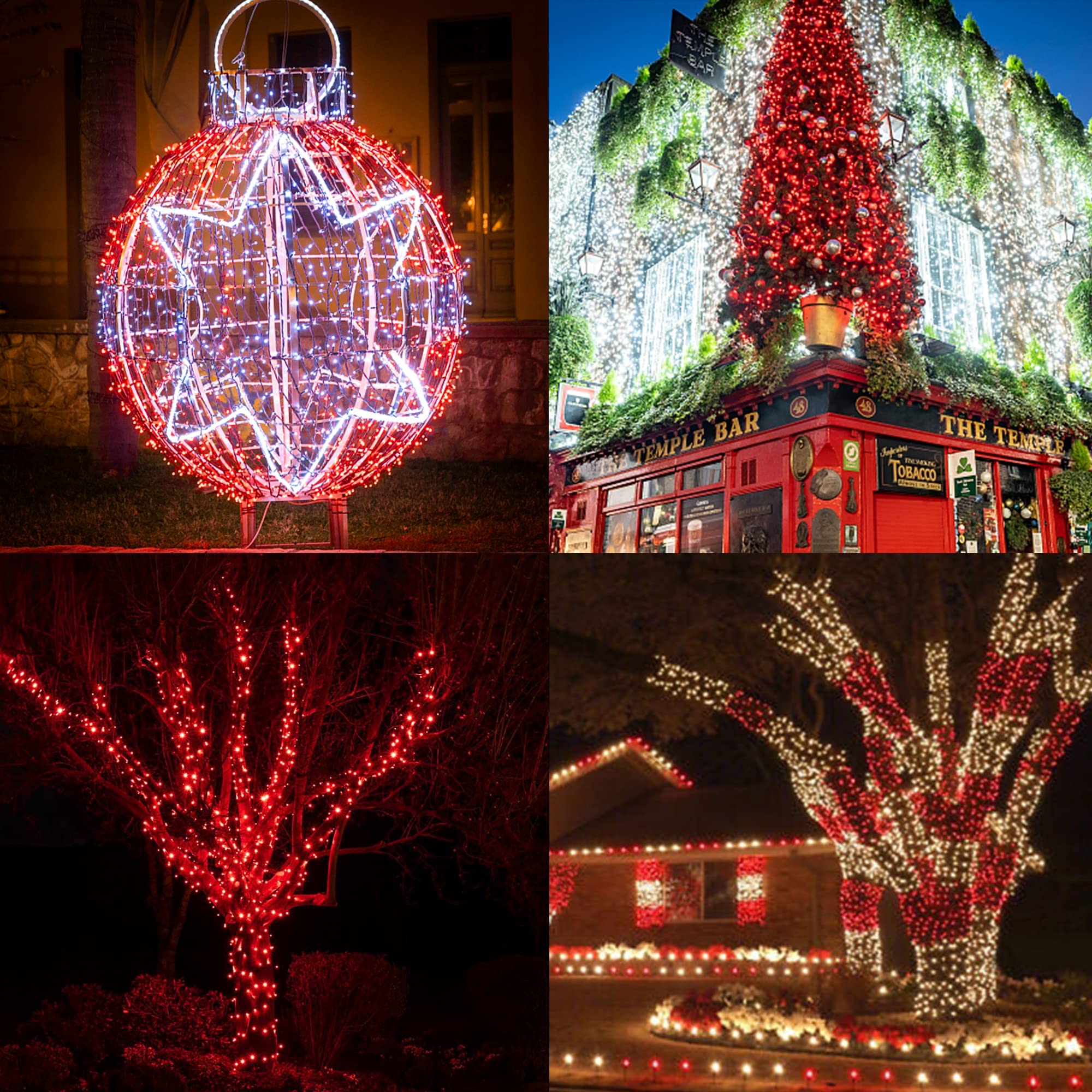 Twinkle Star 66 FT 200 LED Red Christmas Lights Indoor Outdoor Waterproof - Expandable Plug-in String Lights with 8 Modes - Perfect for Christmas Tree, House, Garden, Yard, Porch, Party & Holiday Decorations