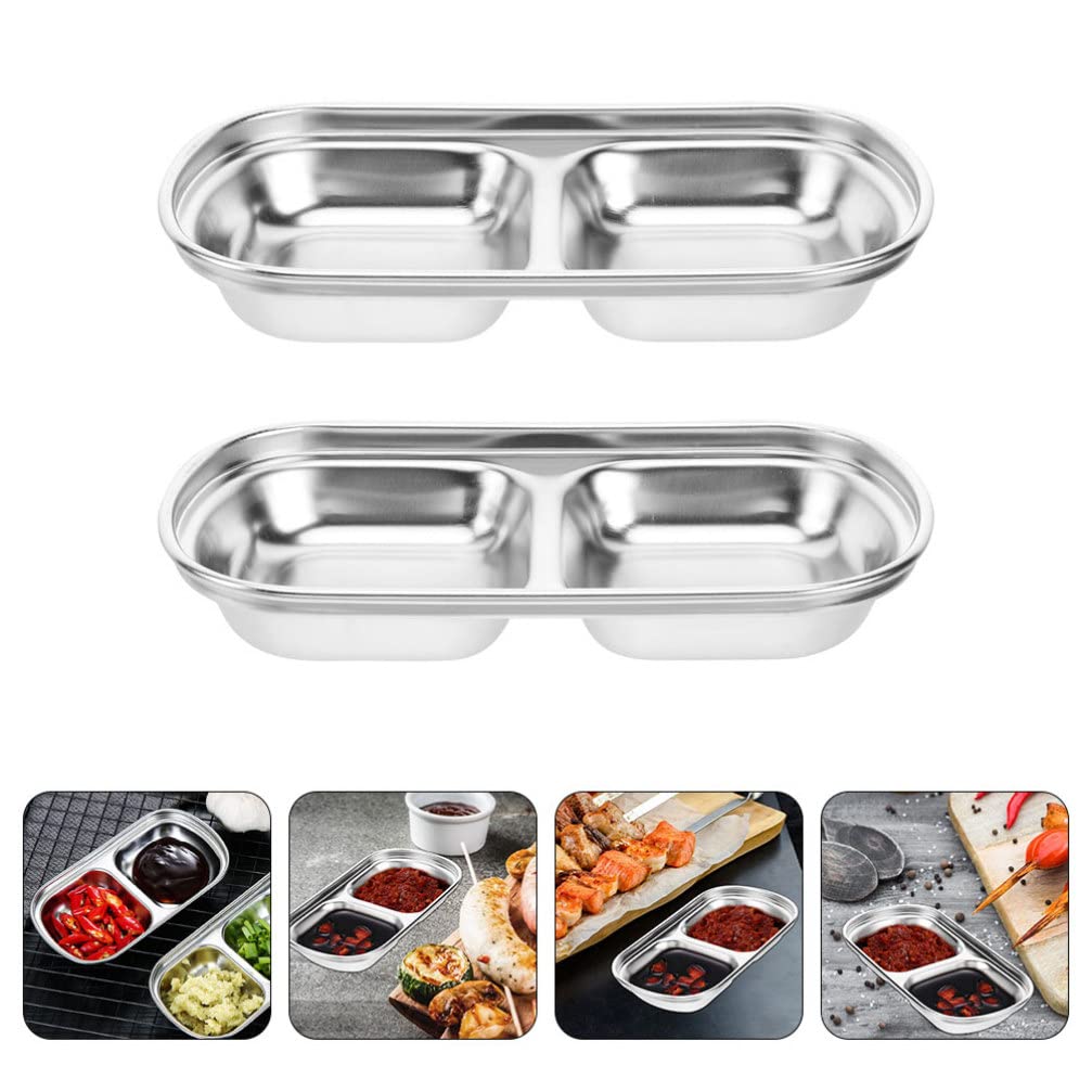 Premium Hemoton 2-Piece Stainless Steel Condiment Dishes Set - Small Dipping Bowls for Sauce, Seasoning, Vinegar & Appetizers - Perfect for Kitchen, Dining Table & Party Serving