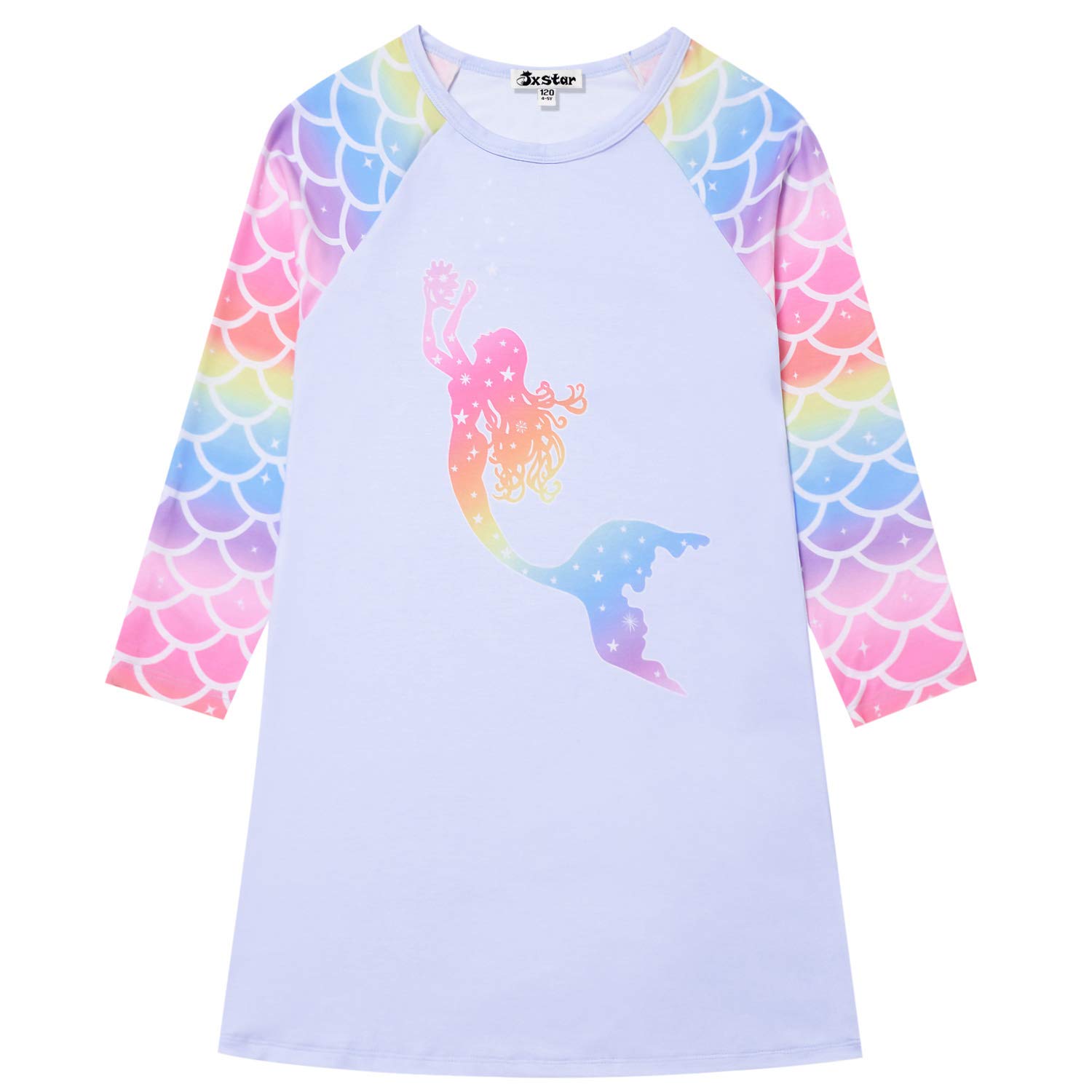 **Jxstar Girls' Long Sleeve Unicorn & Mermaid Cotton Nightgowns – Soft Sleepwear Pajamas for Kids, Perfect for Bedtime, Sleepovers & Cozy Nights**
