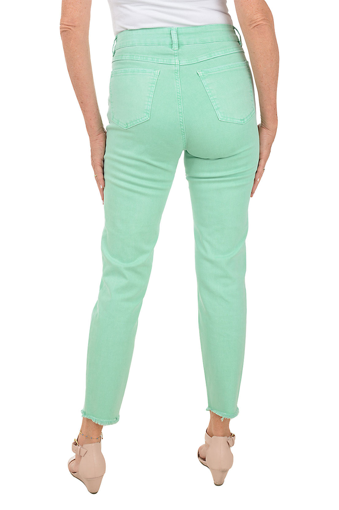 Olivia Frayed Twill Ankle Pants for Women - High Waisted Slim Fit Cropped Trousers | Casual Office Wear & Weekend Outfits