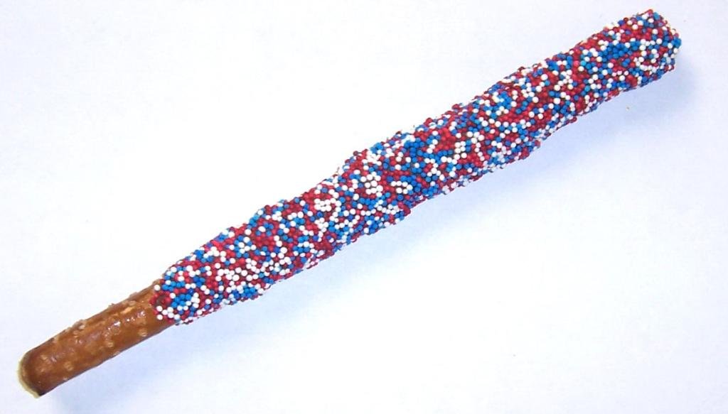 Scott's Cakes Milk Chocolate Covered Pretzel Rods with Patriotic Non-Pareils - 12 Pack | Crunchy Sweet Snacks for Parties, Gifts & Holiday Treats | Perfect for 4th of July, Christmas & Birthday Celebrations