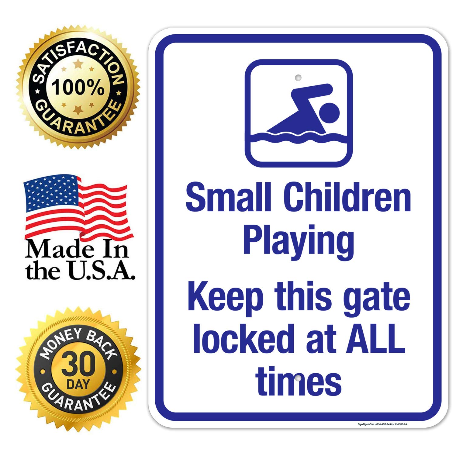 Child Safety Sign - Keep This Gate Locked at All Times - 18x24 Inch Rust-Free Aluminum Pool Warning Sign - Fade Resistant for Indoor/Outdoor Use - Made in USA by Sigo Signs - Perfect for Backyard Pools, Play Areas & Childproofing Homes